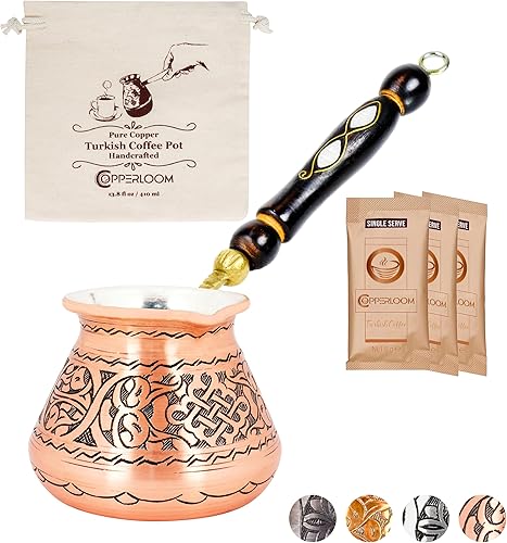 Copper Cezve - Cafetera turca de 14 onzas, cafetera turca Briki griego árabe (el embalaje puede variar) (cobre mate)
