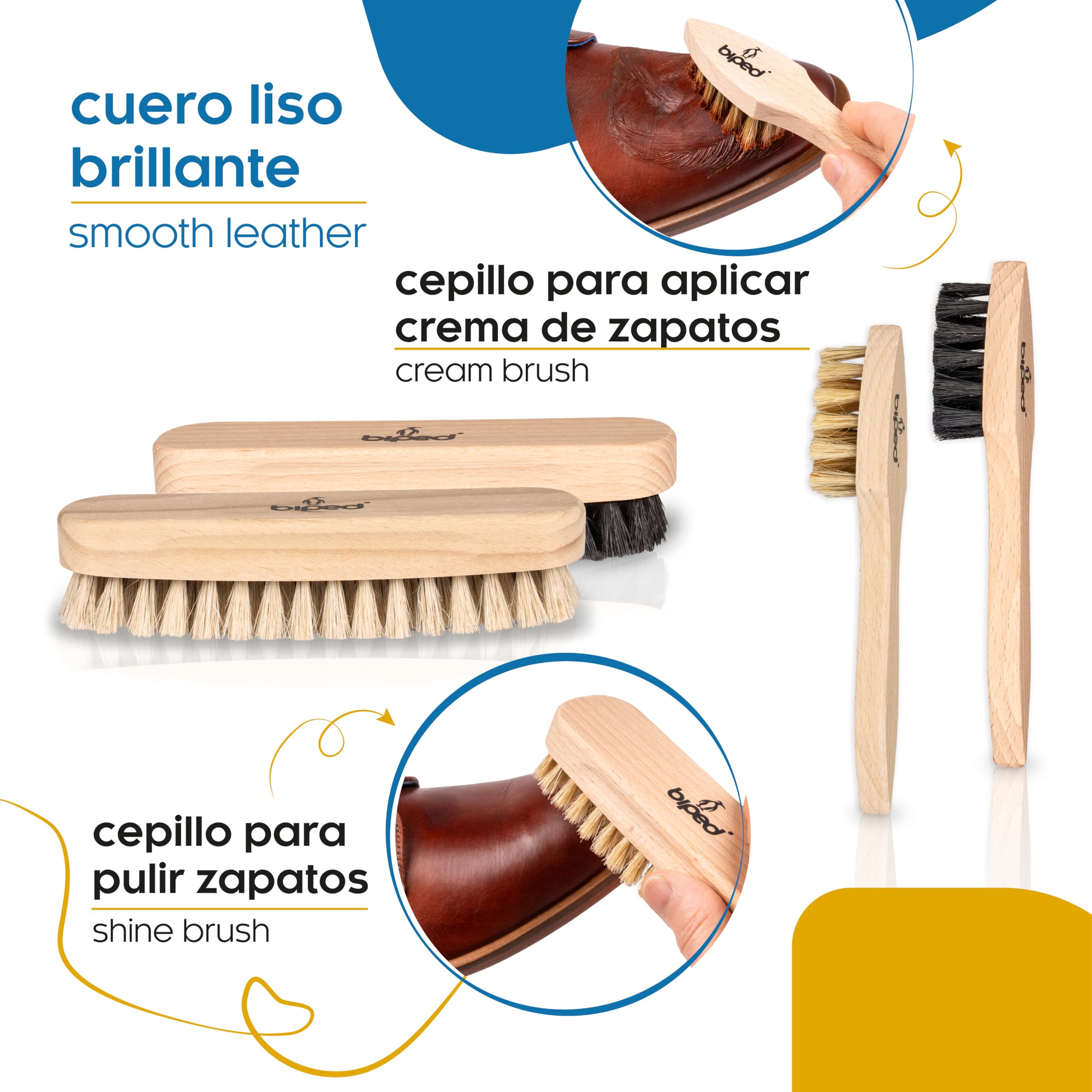 biped juego de cepillos para calzado Classic - Cepillos para calzado, para el cuidado de cuero liso y rugoso - Juego para limpieza del calzado con cepillos lustradores y cepillos para ante z2463