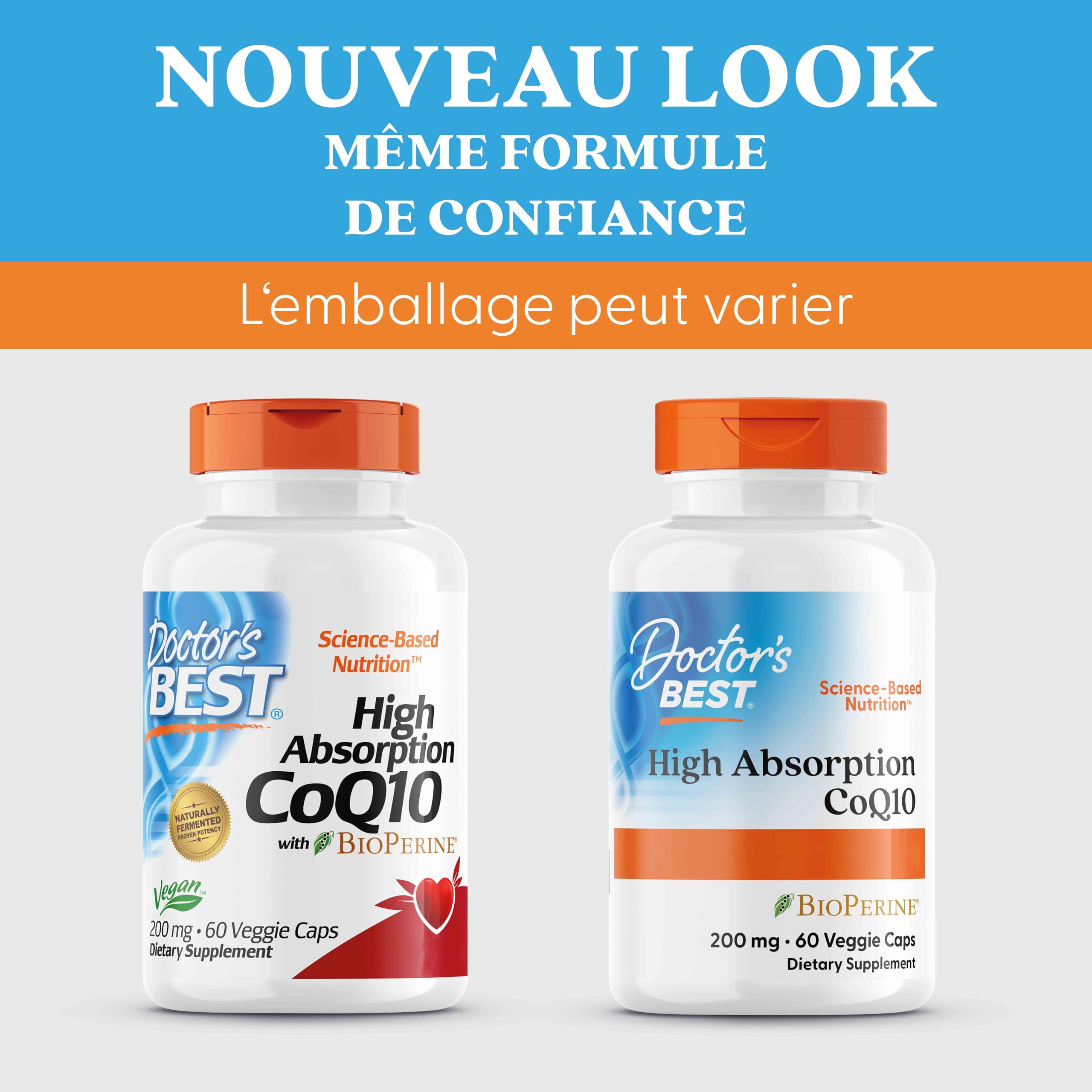 Doctor's Best, High Absorption CoQ10 avec BioPerine, 200mg, 60 Capsules végétaliennes, Testé en laboratoire, Sans Gluten, Sans Soja, Végétarien