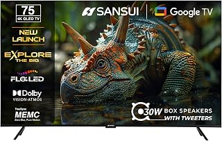 SANSUI 190cm (75) 4K QLED Google TV with Dolby Vision, HDR10+, 30W Dolby Atmos Sound with Tweeters, HSR 120Hz, MEMC, Far-Field Voice Interaction, Satellite Tuner JSW75UG23QF (Black)