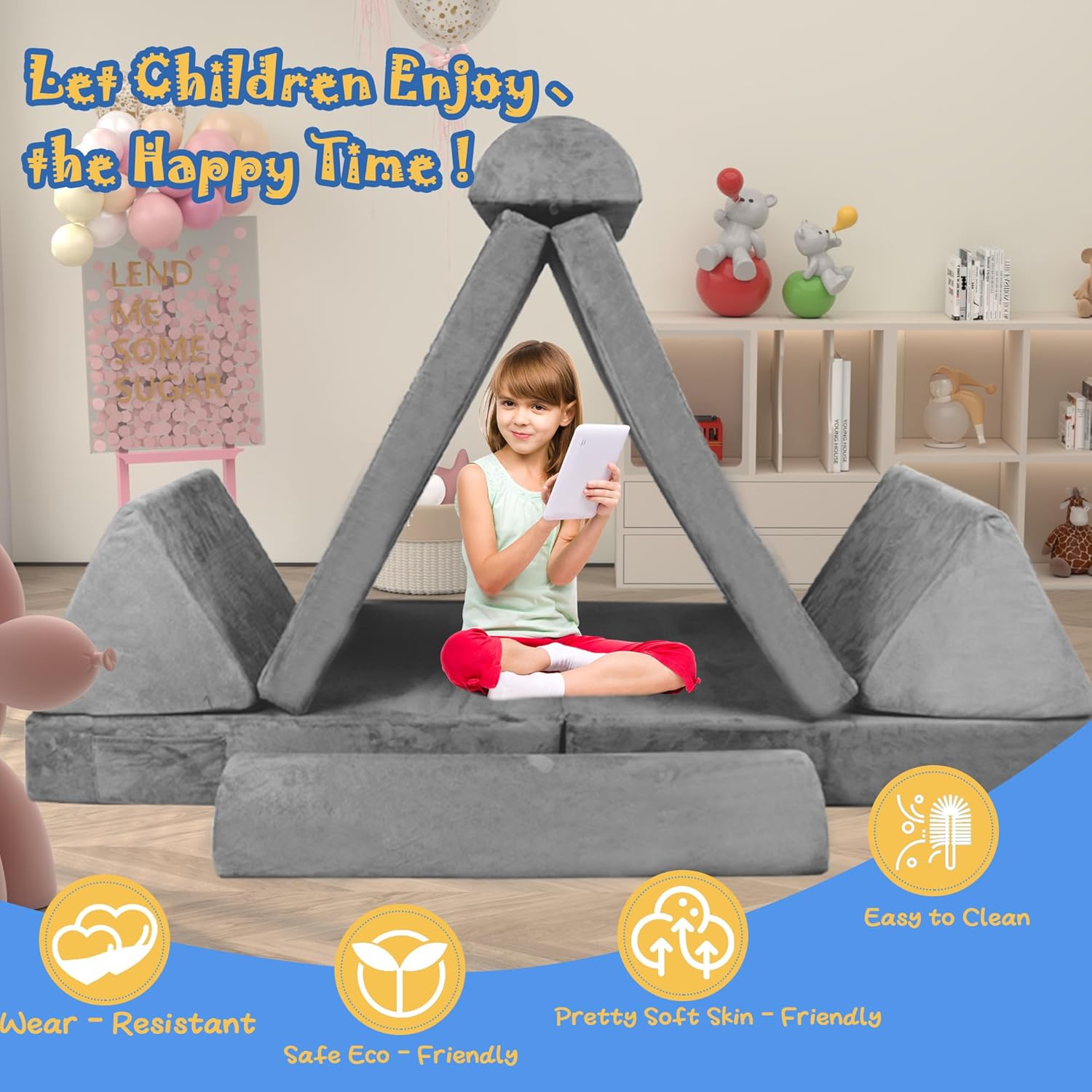 Modular Kids Sofa,Couch for Toddler and Baby Playroom/Bedroom,Perfect Toddler & Baby Couch for Play & Lounging,Ideal for Boys & Girls.Large