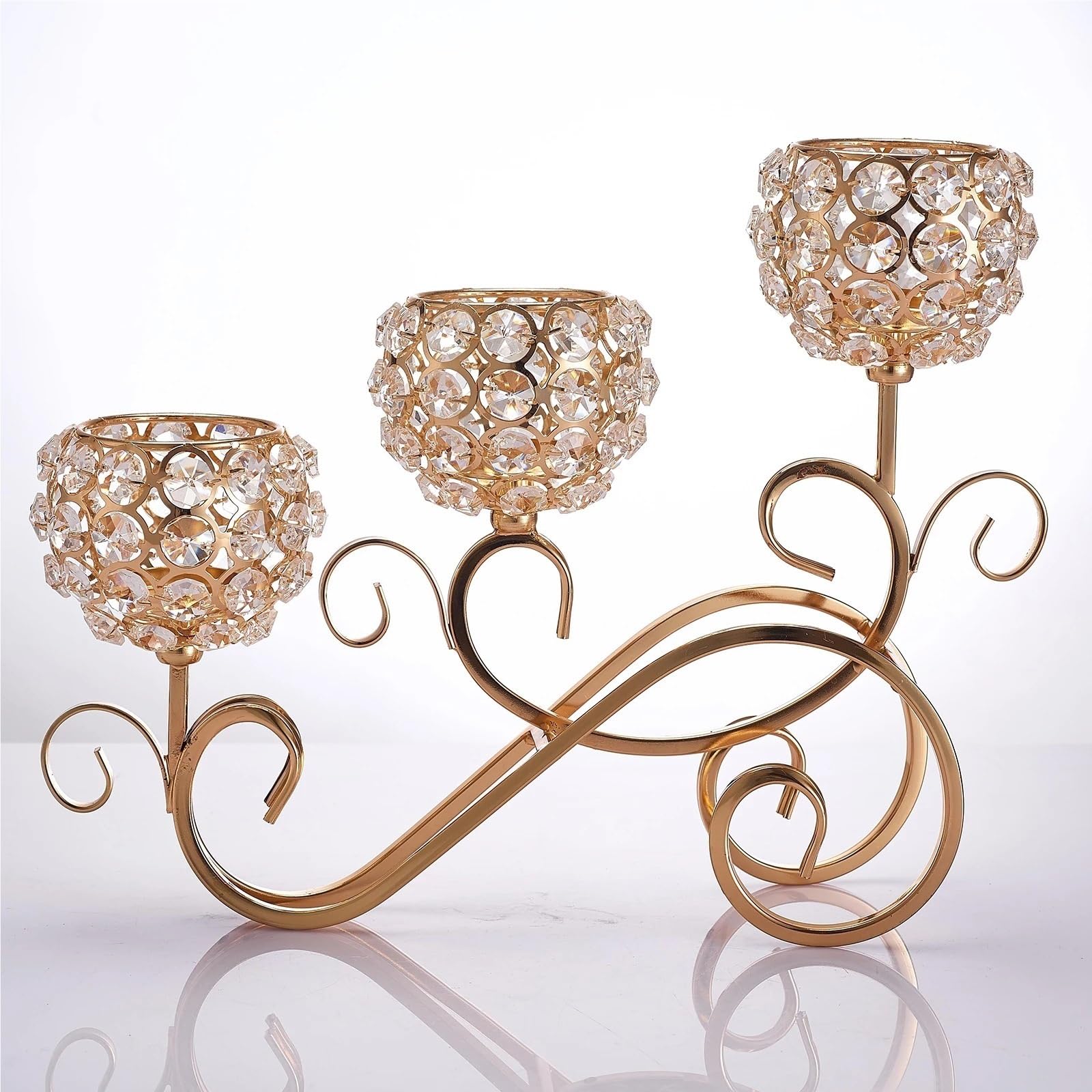 1 pezzo di portacandele in cristallo a 3 bracci centrotavola candelabri for decorazioni for la casa Per Matrimoni Credenze Camino(Gold)