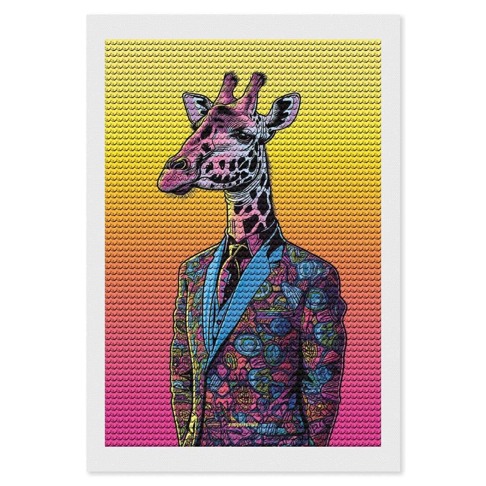Junmoney Giraffe Miami Portrait Diamond Painting Canvas Set 8"x12", for Craft Lovers, Decorate Your Room, Festive Craft Gift, Vintage Style Decor
