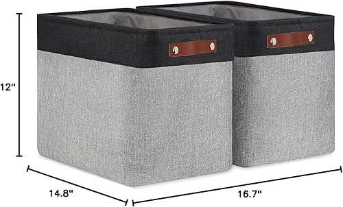 Miniatura 9 de DULLEMELO Cestas de almacenamiento grises para organizar, paquete de 2 cestas de almacenamiento extra grandes, cestas de almacenamiento de tela para