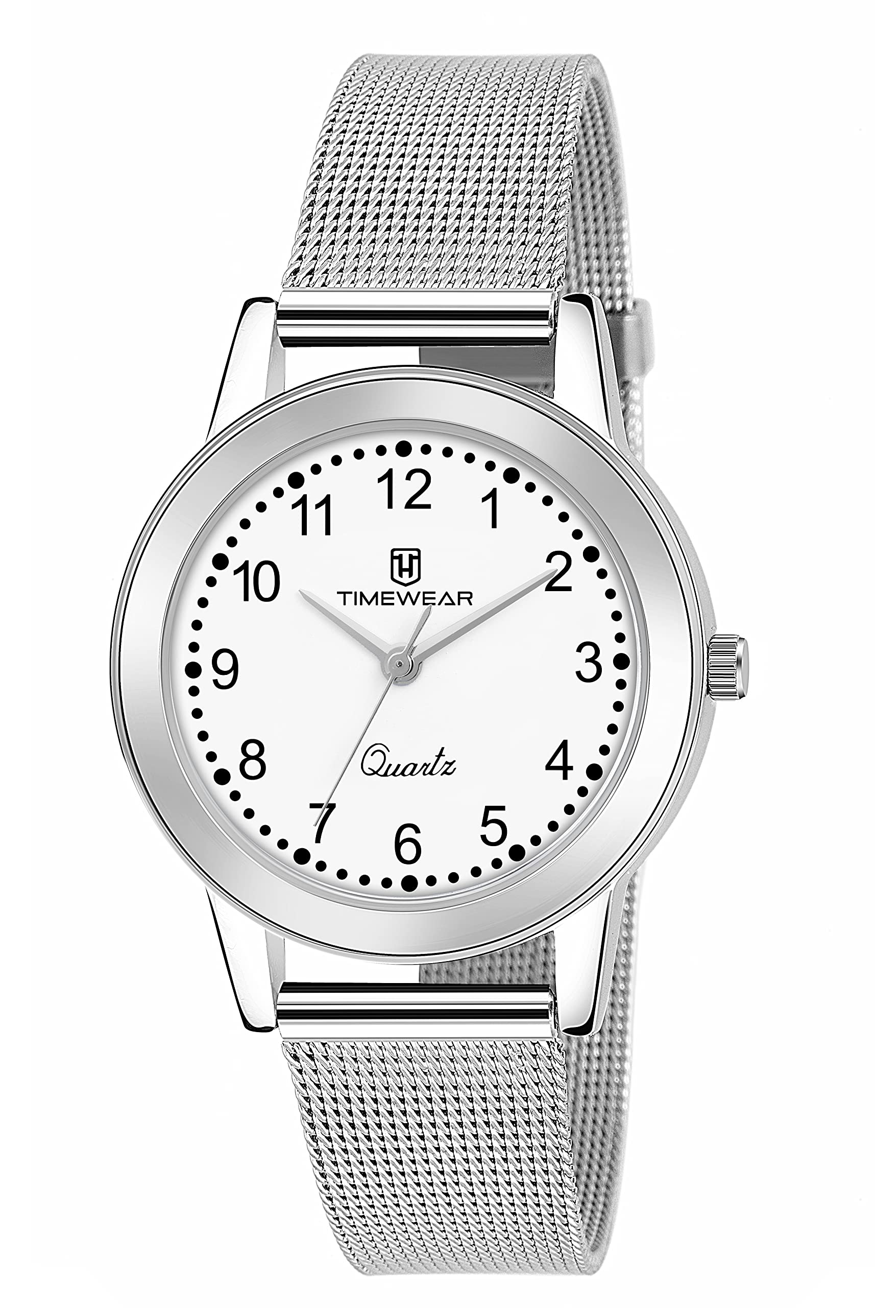 Analog Number Dial Stainless Steel Strap Watch for Women