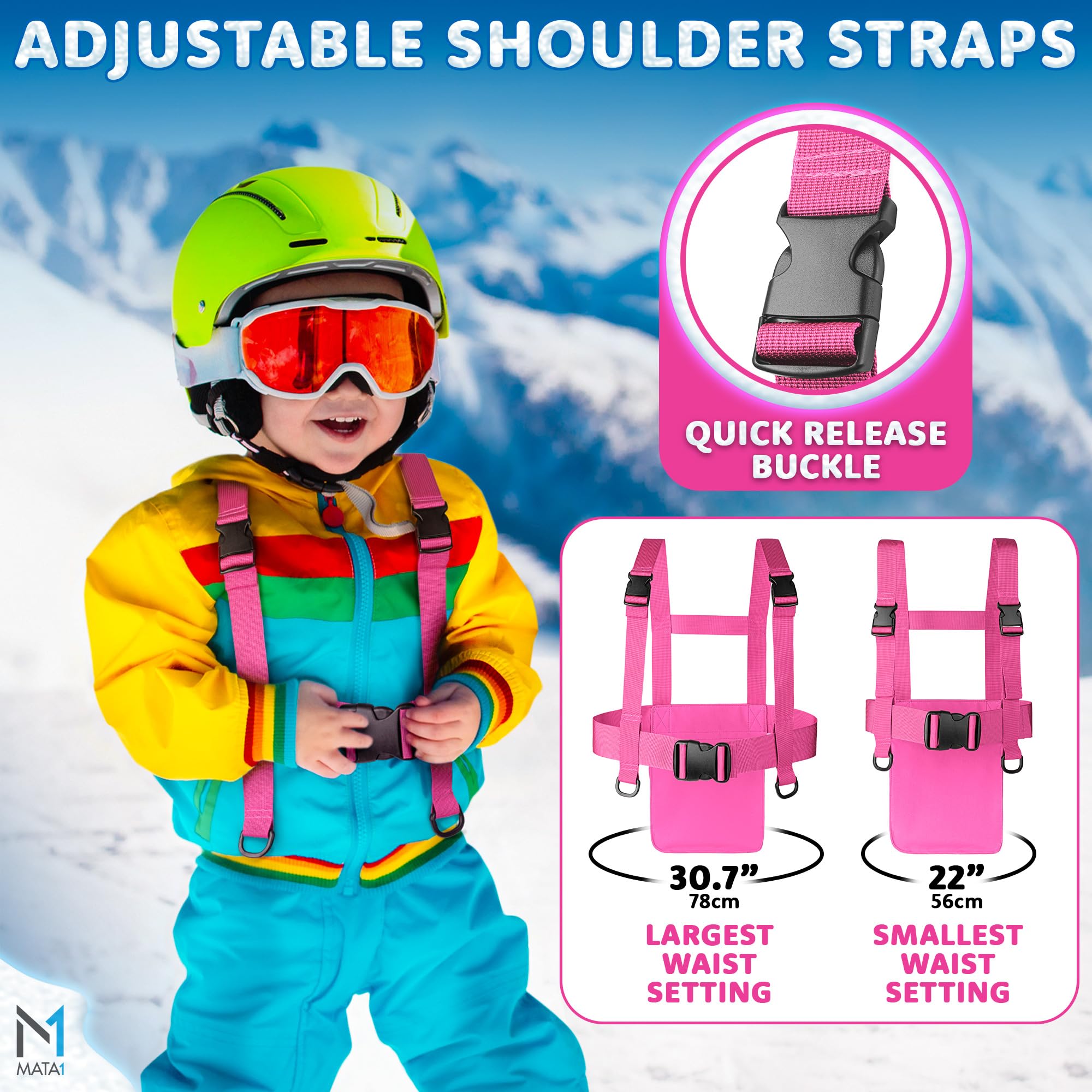 HUNTARMOR Imbracatura Da Sci E Snowboard Per Bambini – Guinzagli Elastici Con Mini Zaino – Sicura E Regolabile Per Piccoli Sciatori Dai 2 Agli 8 Anni - 4