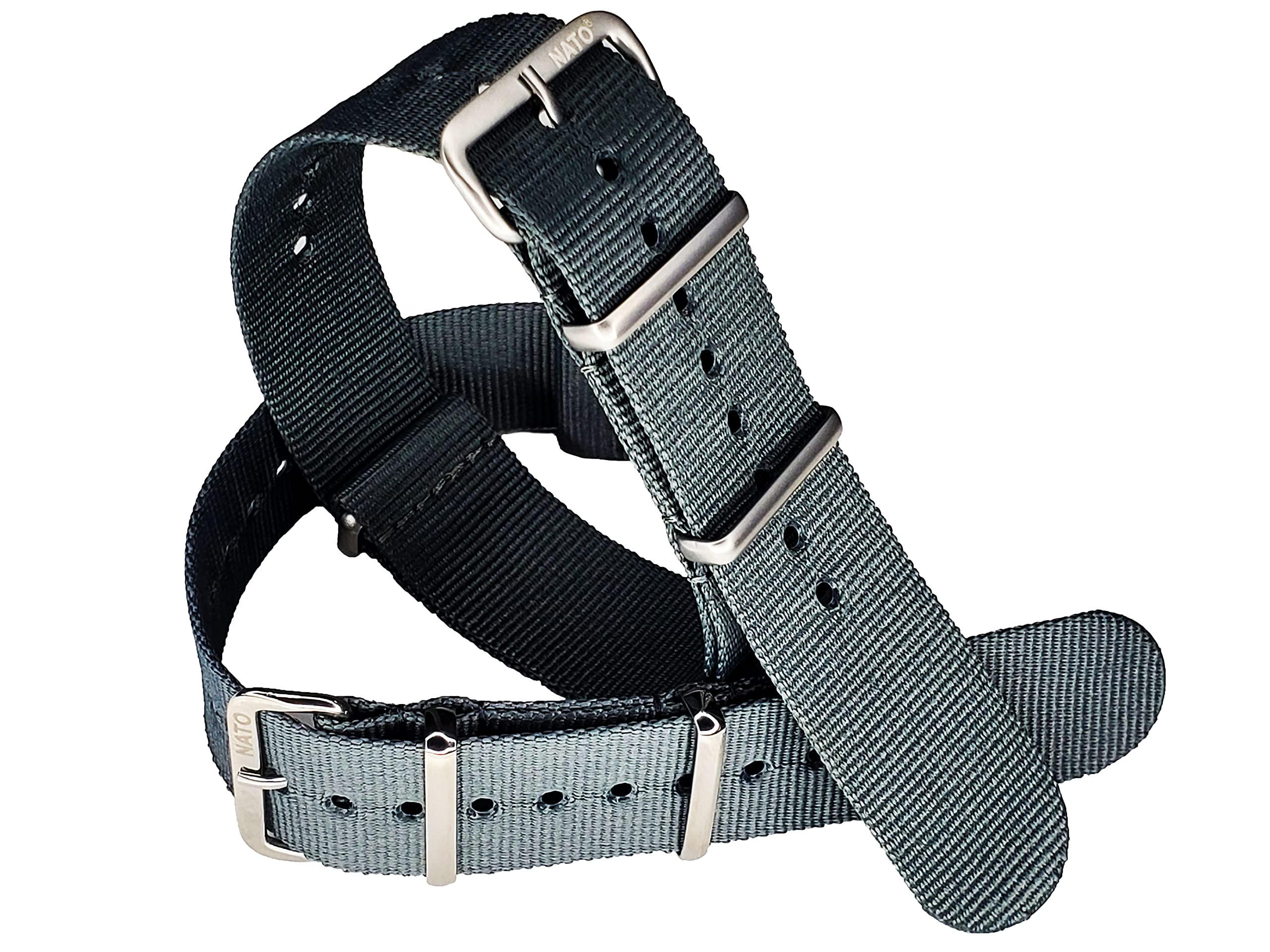 NATO G10 GREY Premium Ballistic Nylon Military Watchband 16mm 18mm 20mm 22mm 24mm Stainless Steel High Polished Buckles USA Stock (Satin Brushed Hardware, 19mm)