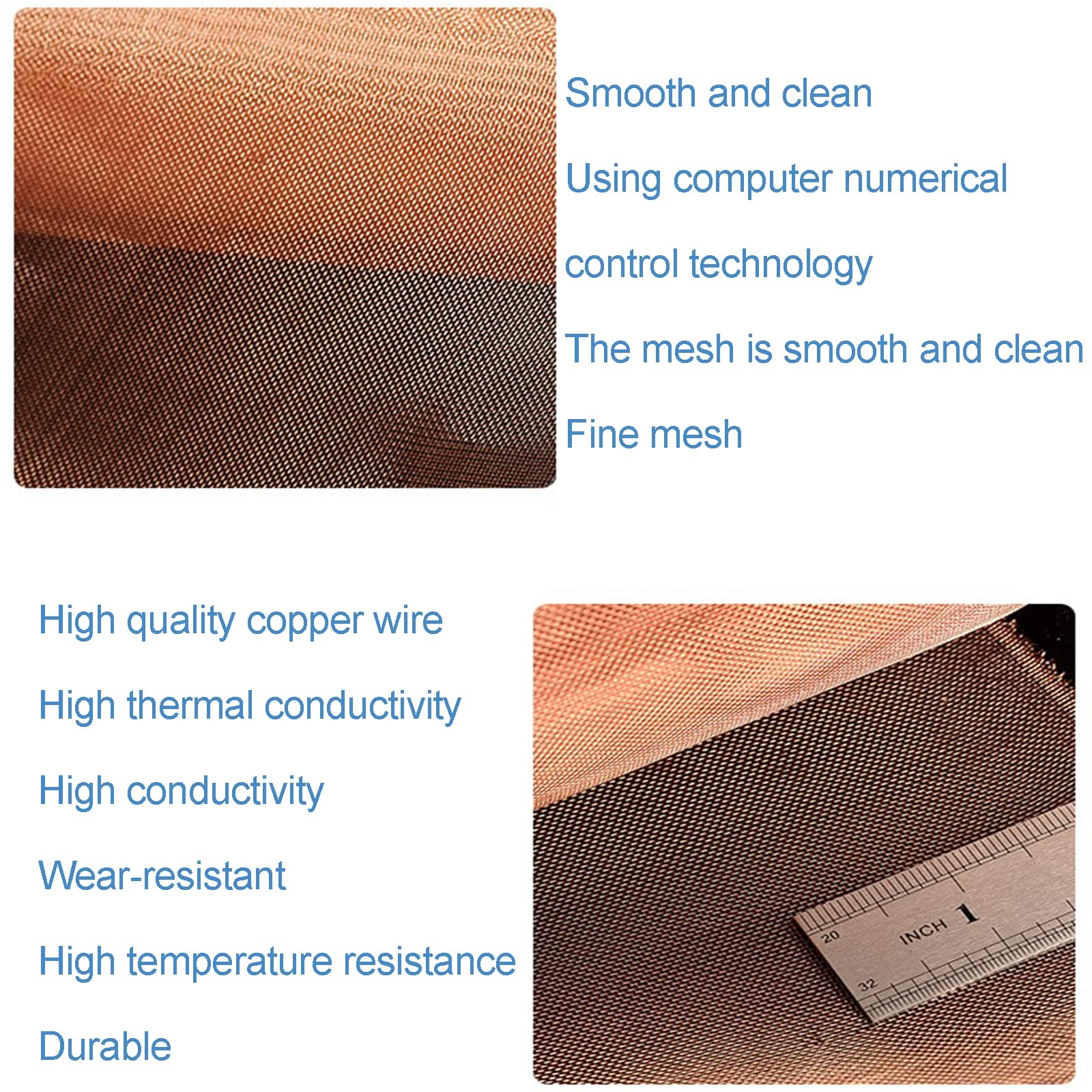 Alambre De Pantalla De Cobre Puro, Malla 120 Malla De Gasa De Cobre Puro 39 in (W) X39 in (L) Malla De Pantalla De Filtro De Resistencia A Altas Temperaturas,Copper Mesh,120mesh