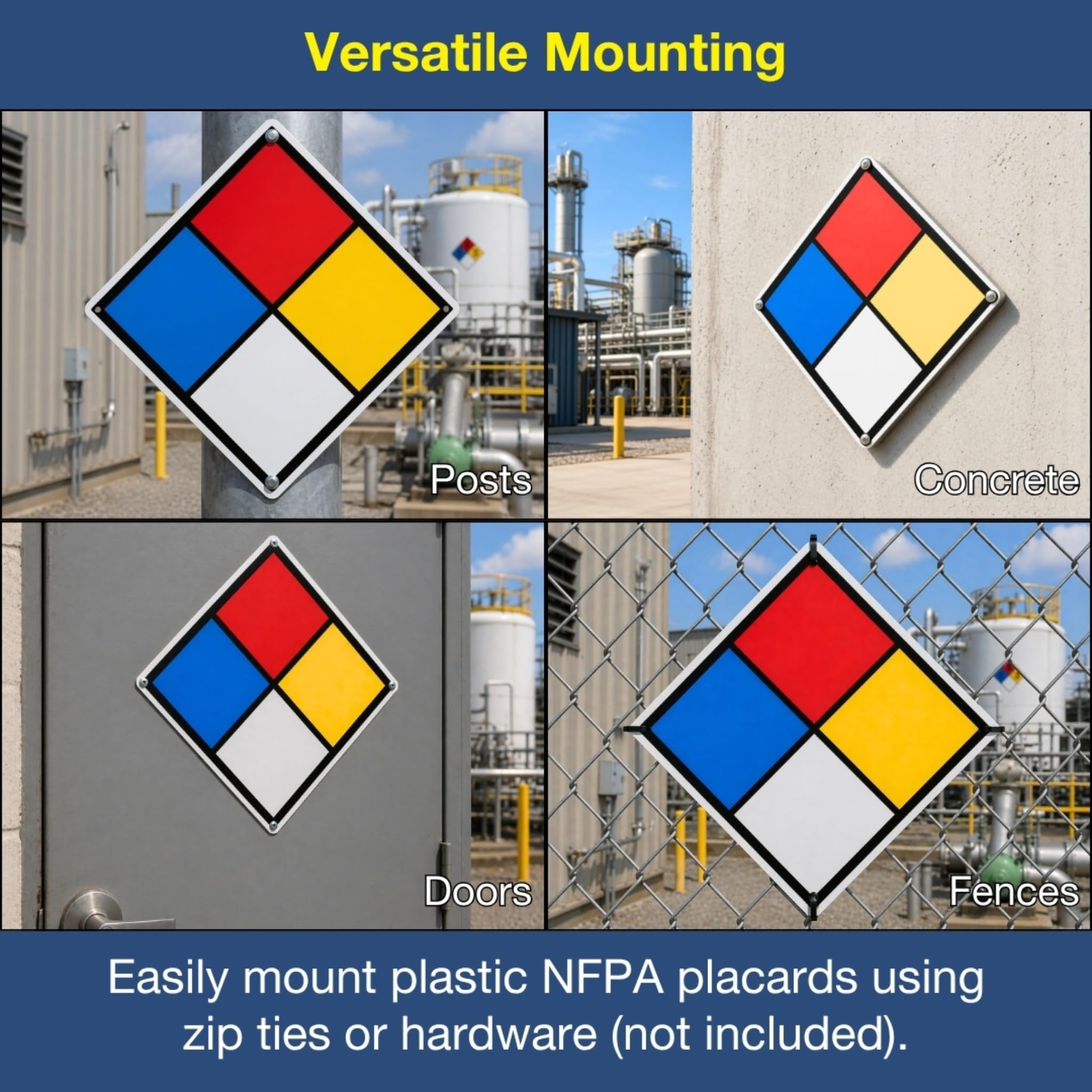 10 inch NFPA 704 Placard Diamond, Plastic NFPA Sign 3-0-0-SA with