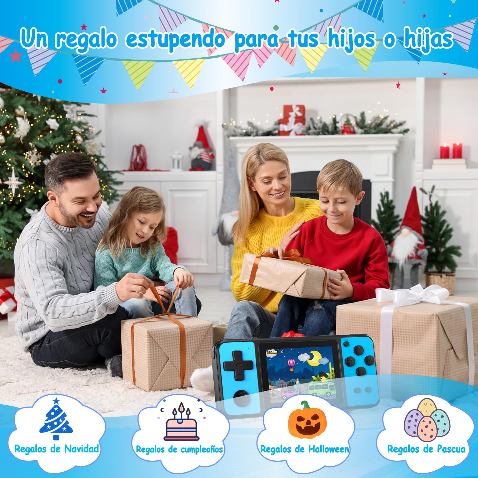32 bit Consolas Portátiles de Juegos para Niños con 139 Videojuegos Retro, Mini Sistema de Juegos Portátil para Niños Niñas 4-13 con Pantalla IPS de 3,0" y Batería Recargable (Azul)
