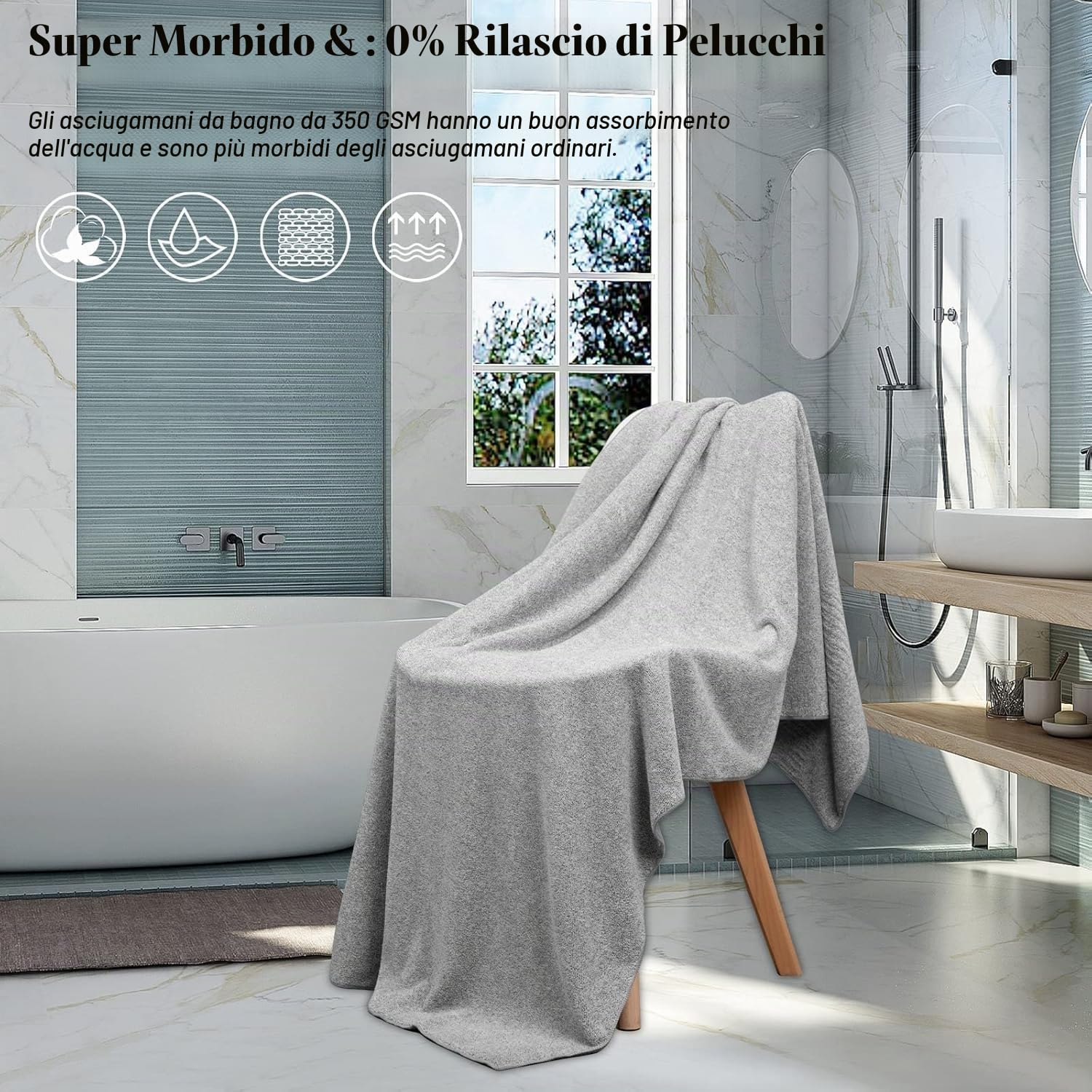 SEISSO Set di 2 Asciugamani da Bagno Grandi, 90x160cm Asciugamani Extra Assorbenti e ad Asciugatura Rapida per Bagno in Fibra, Multiuso per Fitness, Spa, Asciugamani Sportivi, Grigio