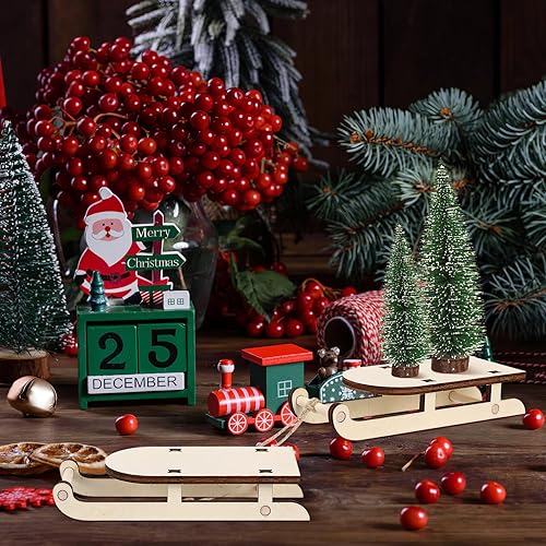 Miniatura 8 de Trineo de Navidad en miniatura modelo de trineo de madera, adorno de trineo de bricolaje, manualidades, trineos de madera de mesa, decoración