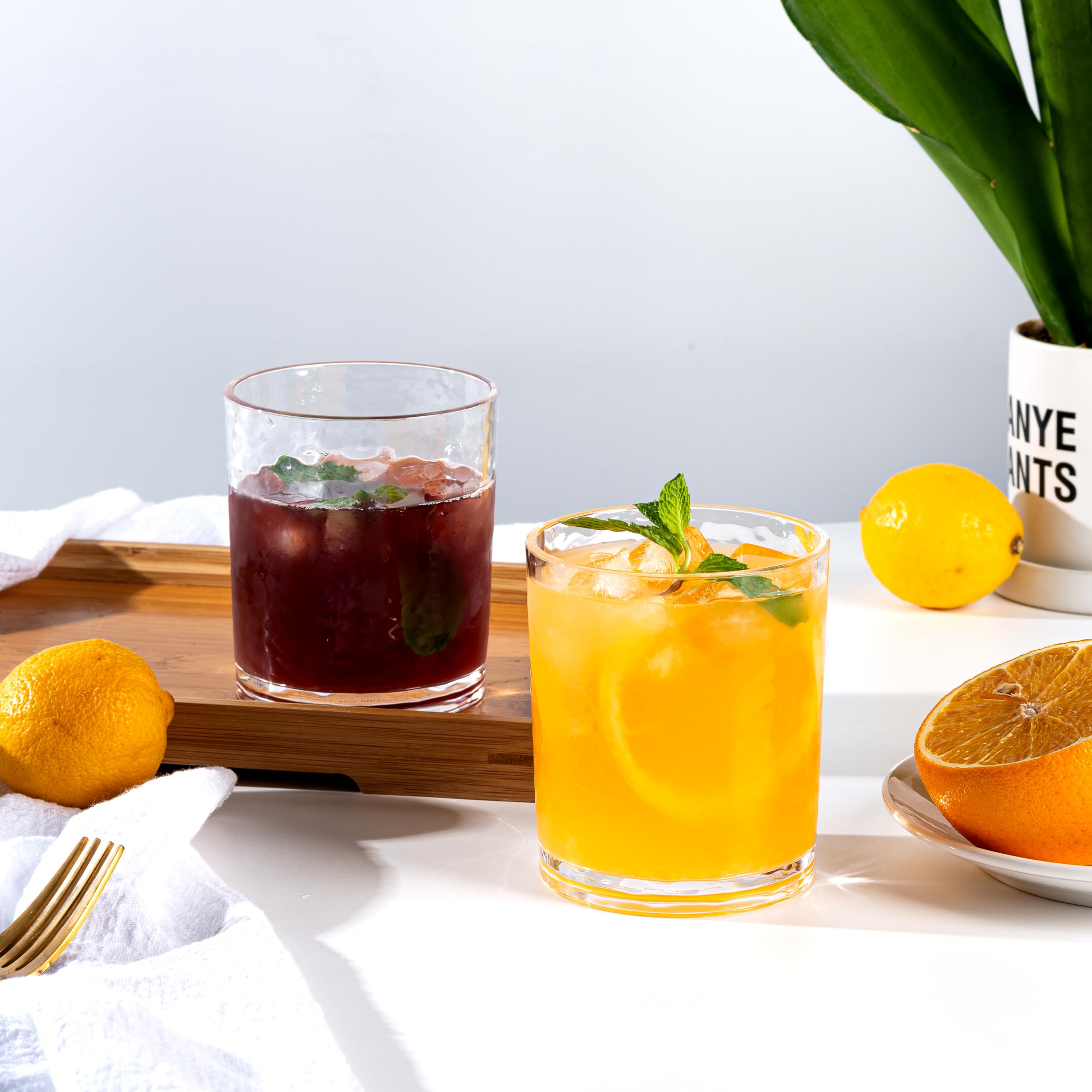 KX-WARE Vasos de plástico acrílico de 14 onzas, juego de 6 transparentes, estilo martillado, apto para lavavajillas, sin BPA