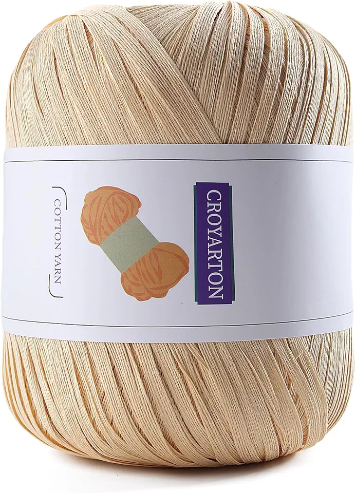 Fio de ráfia para crochê, fio de algodão macio para crochê, bolsa de praia de verão, 114 jardas/fio de papel de fita de 50 g para iniciantes, bolsa de tricô de mão DIY (Cáqui)