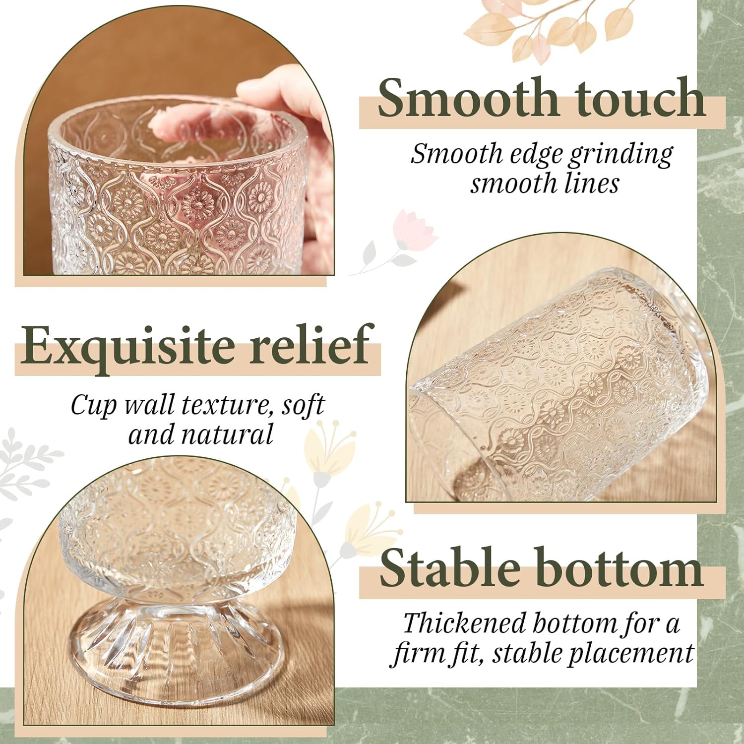 6 Pcs (H:7" W:4") Embossed Flower Vase Pedestal Glass Vase Big Base Thickened Crystal Vintage Vases for Valentines Day Wedding Home Decor Table Centerpiece House Warming Gifts(Clear) - Image 4