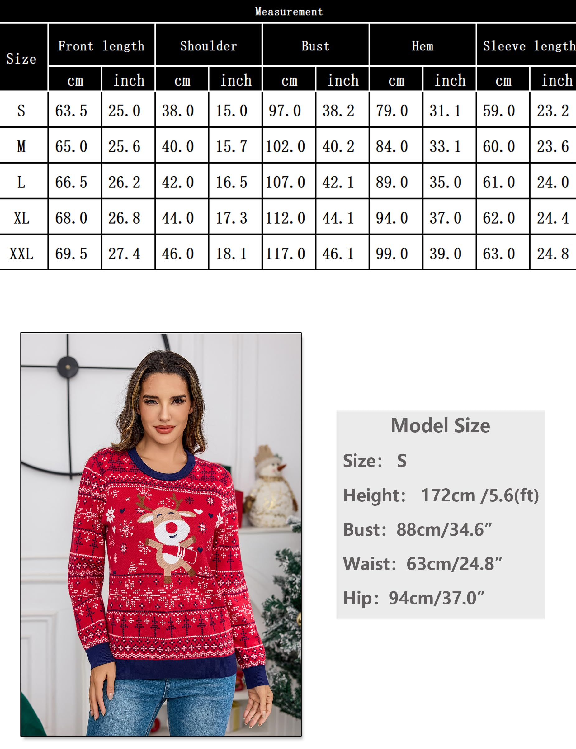 Litherday Maglione Natalizio Donna Maglioni di Natale Coppia Invernali Caldo Morbido con Motivo Renne Pupazzo di Neve Divertenti Pullover Maglioncino Natale