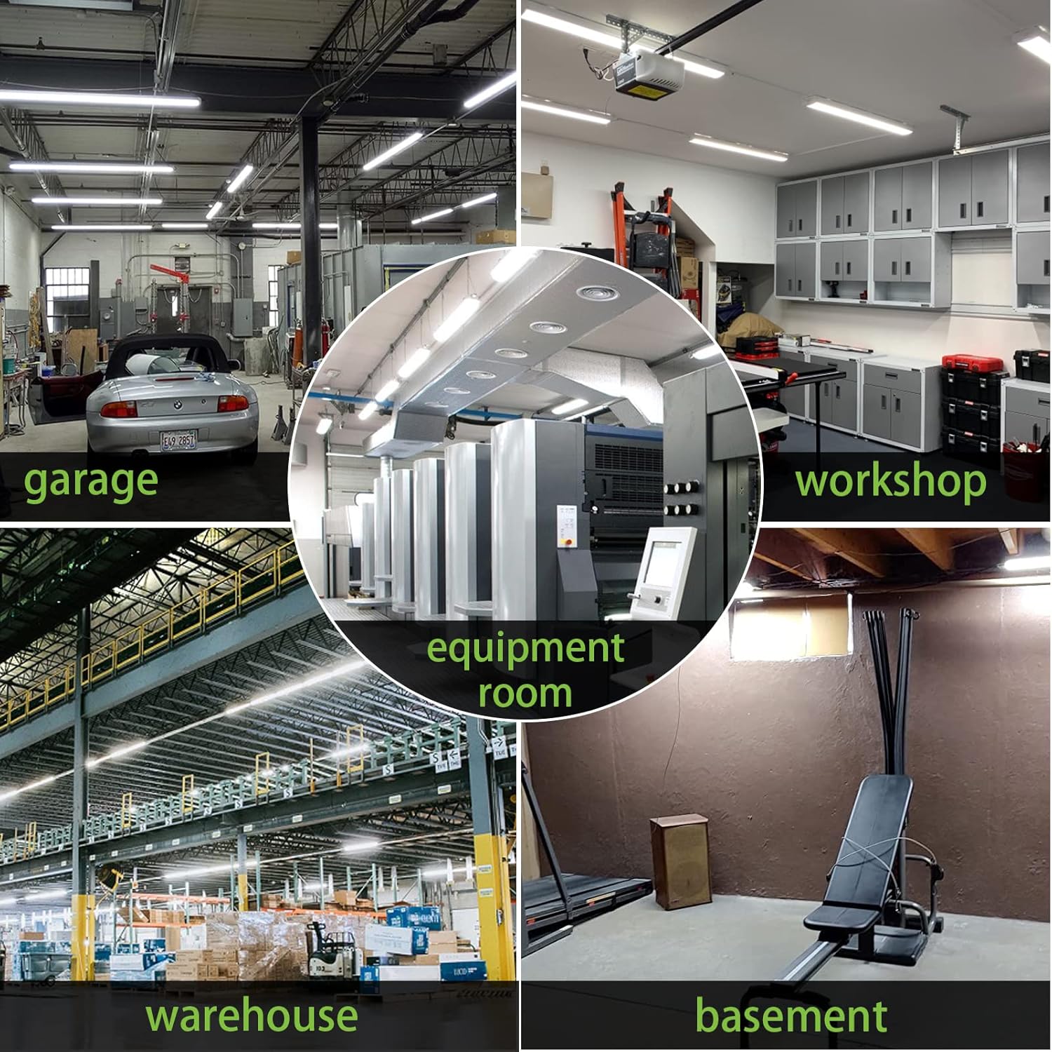 hykolity 5000K LED Shop Light Linkable, 4FT Daylight LED Ceiling Lights for Garages, Workshops, Basements, Hanging or FlushMount, Included Power Cord and Pull Chain,ETL