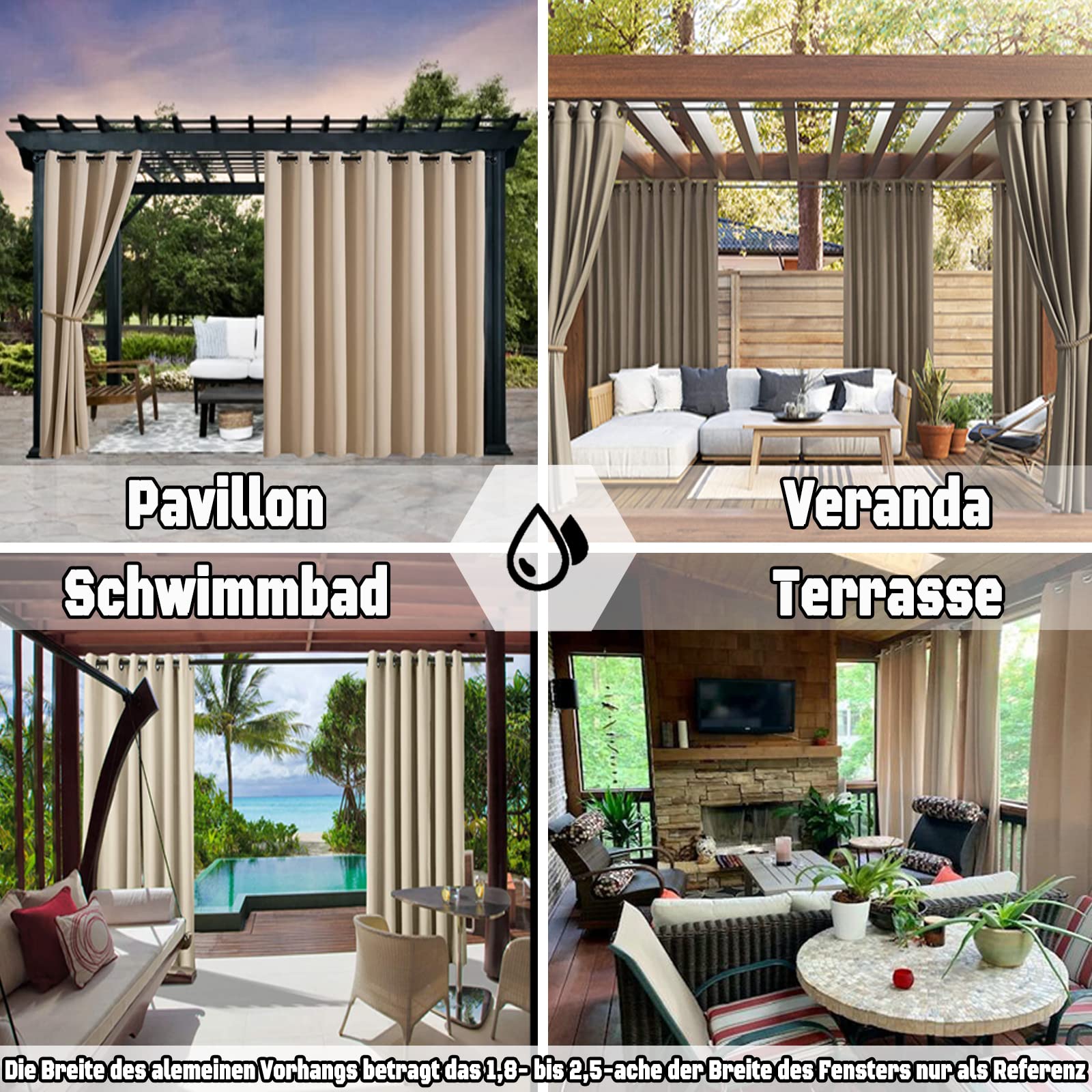 Tenda per Esterni, Tenda da Esterno con Occhielli 1 Pezzo, Tenda da esterno resistente alle intemperie, 24 colori Tenda da Sole Tenda da Sole per Balcone Patio Portico Pergola Gazebo, B213xH259CM