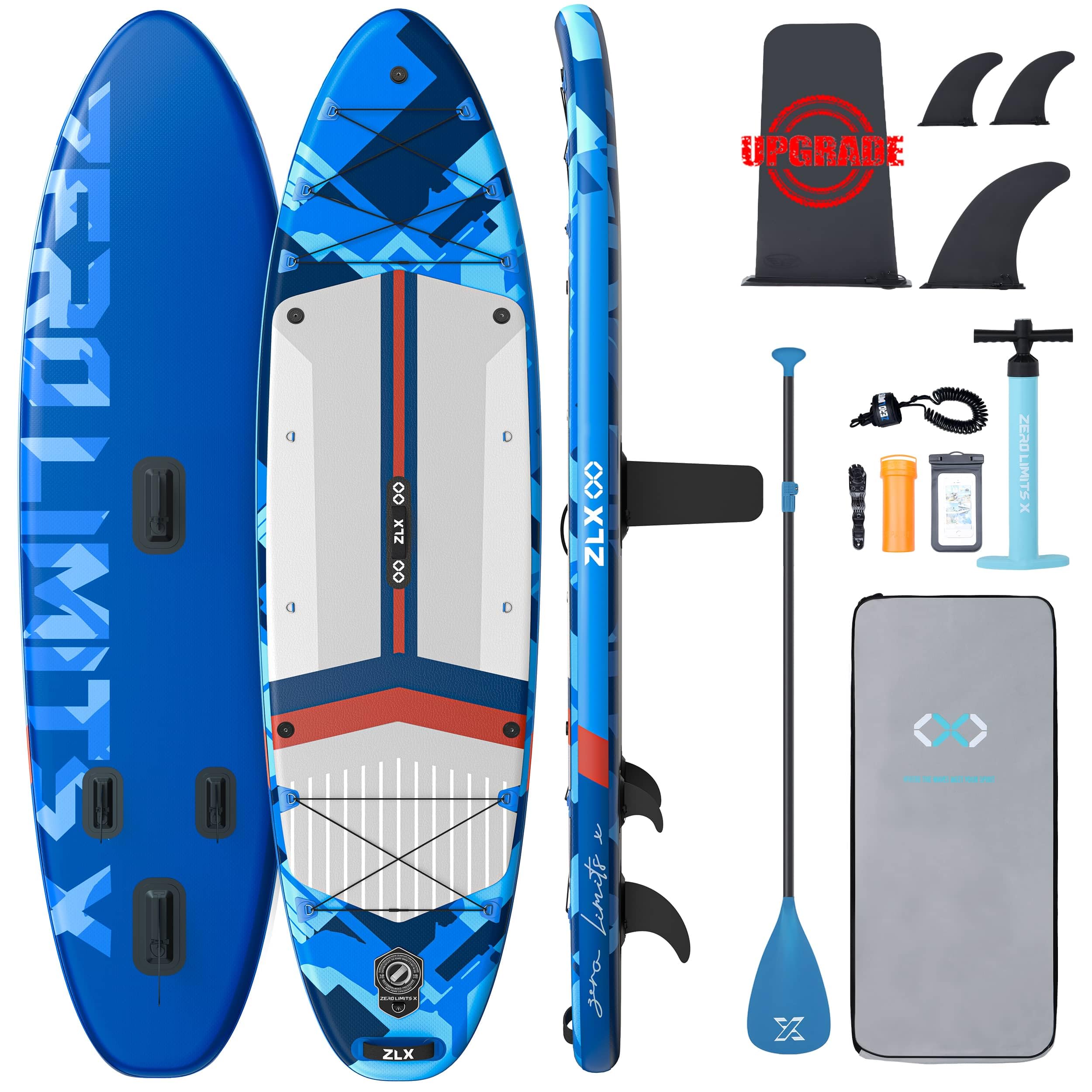 ZLX 11.5 FT Inflatable Stand Up Paddle Board Skill Levels, Adults & Youth - Wide Stable Design, Non-Slip Deck, Adjustable Paddle, Safety Leash, and Carry Bag Included