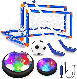 Air Power Football - 3-in-1 Hover Football Children's Toy Rechargeable Hover Ball with LED Lights Foam Bumpers Hover Hockey Ball Gifts for Children Boys Girls 3 4 5 6 7 8 9-12 Years