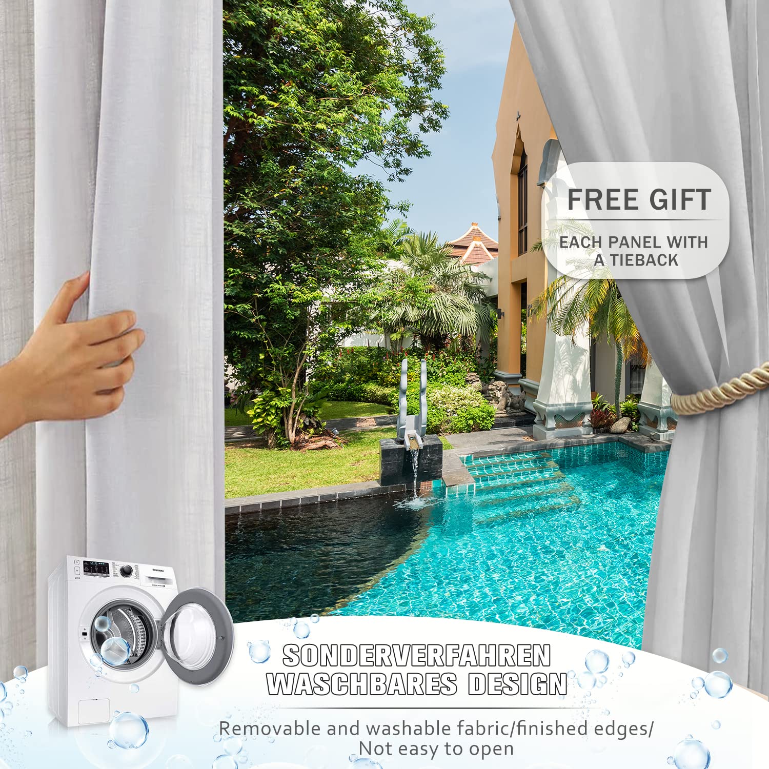 KUZRZNH Outdoor Curtains, Outdoor Curtains with Eyelets Top and Bottom, Waterproof Weatherproof Curtain, Sun Protection - Image 4