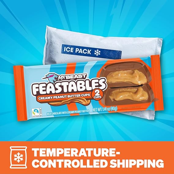 MrBeast Feastables Peanut Butter Cups, 24 Count, Milk Chocolate with Creamy Peanut Butter Filling, 2-Cup Packs, Fairtrade Cocoa