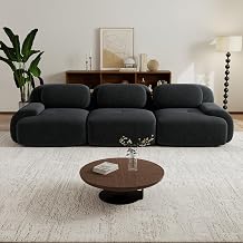 117" Oversized Deep Seat Floor Sectional Sofa, 3-Seater with Lumbar Support - No Assembly, Corduroy Fabric, Black for Living Room Home Theater