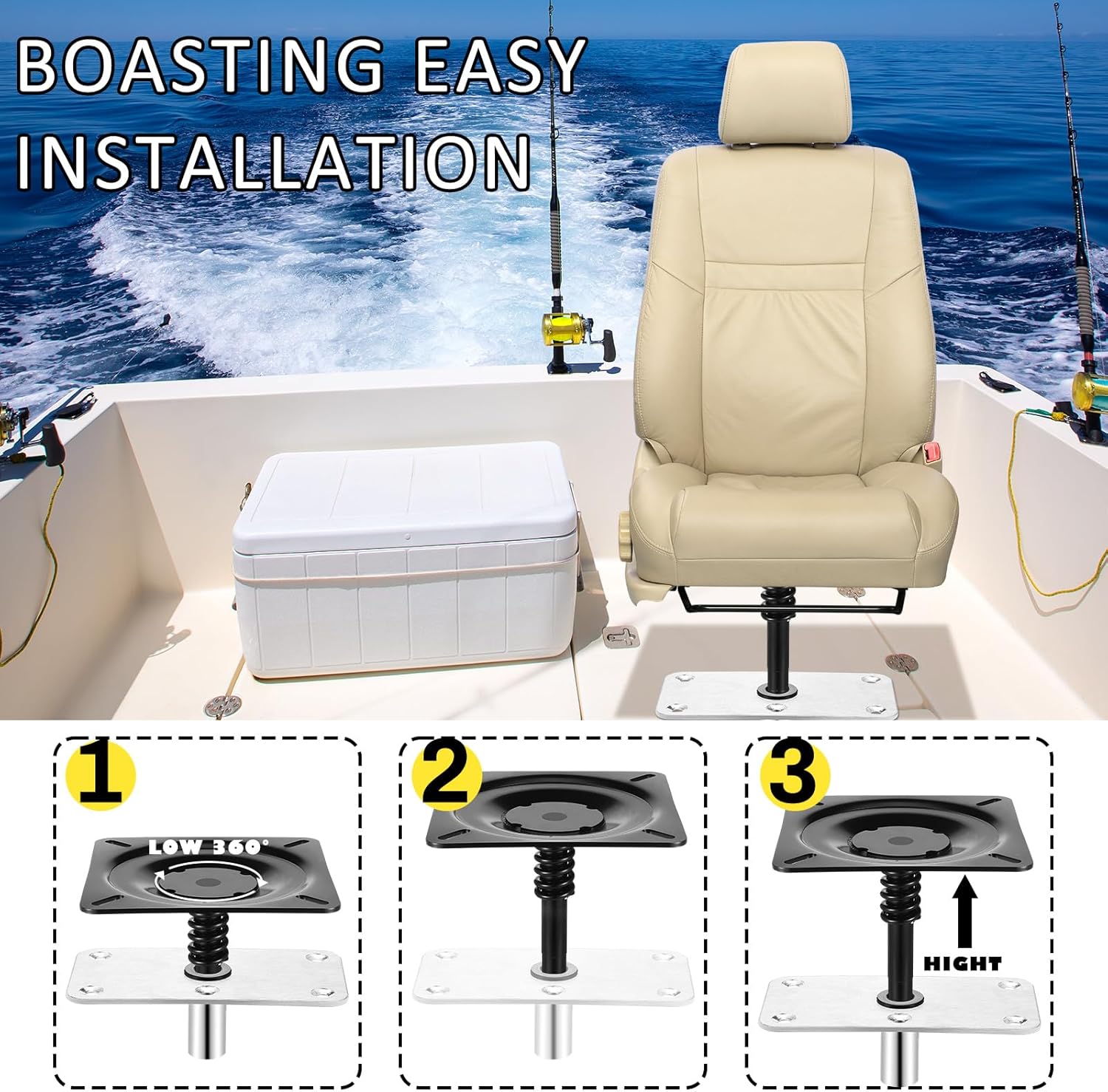 2 Pcs Boat Seat Mount Pedestal Seat with Spring Swivel Base Plated Stand for 3/4" Pin Post Socket Post for Marine Pontoon Jon Bass Millenium Boat Accessories