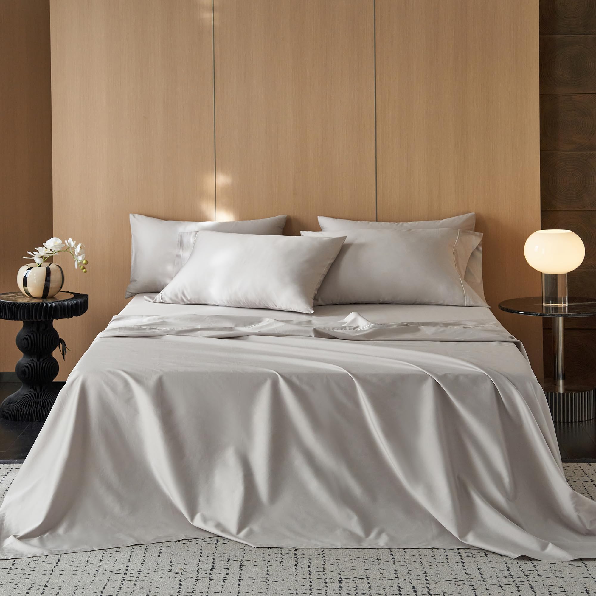 MooMee Queen Sheet Set 100 Extra Long Staple Cotton 600TC Sateen Weave Breathable Silky Soft Luxury Hotel Quality
