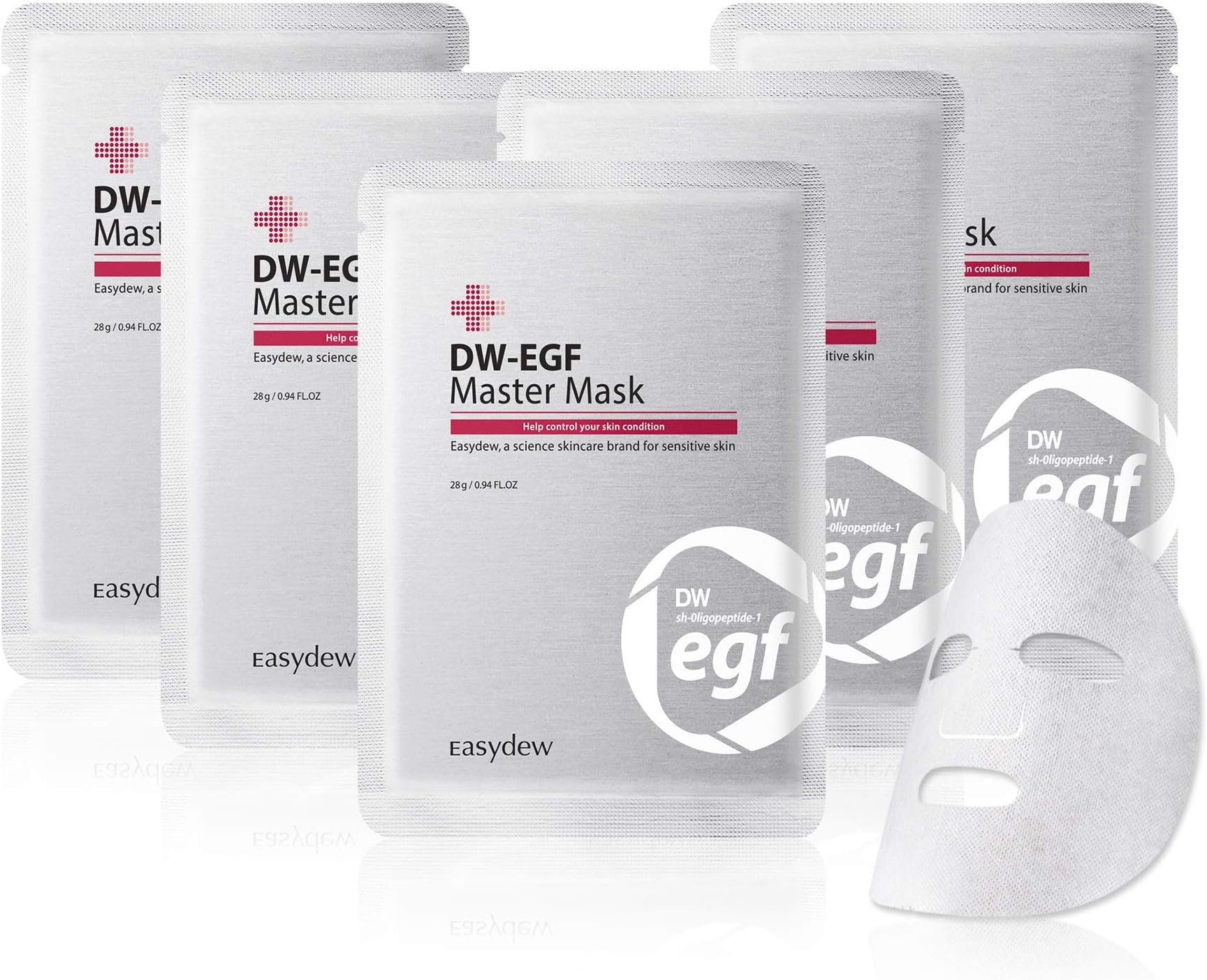 Easydew DW-EGF Master Face Mask Sheet Pack of 5 - Award-Winning Anti Aging Full Facial Mask Sheet with Human Epidermal Growth Factor - Naturally Produce Collagen to Rejuvenate & Regenerate Cells