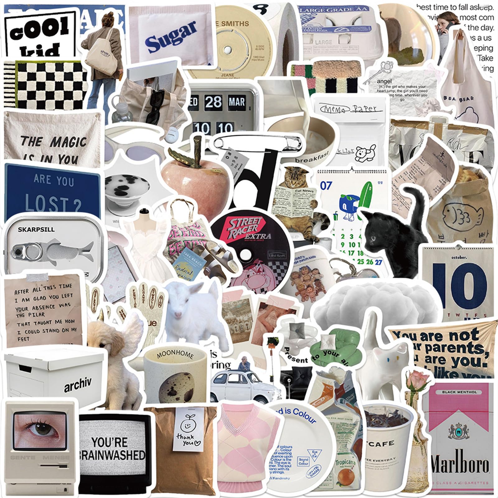 Aesthetic Stickers Pack 57PCS Cute Y2K Sticker for Water Bottles Laptop Journaling, Eikecy Vinyl Waterproof Stickers for Adults Teens Vintage Decals