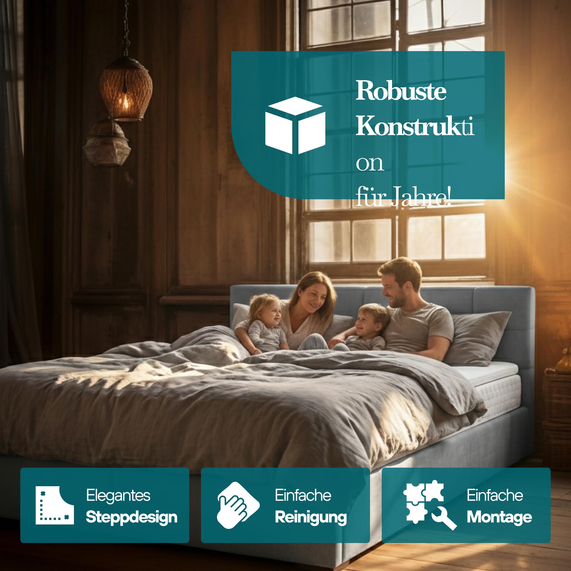 TRADA Boxspringbett 180x200 cm mit Bettkasten & Bonellmatratze, Dunkelgrau | Modell ROYAL, Elegant Bett mit Topper