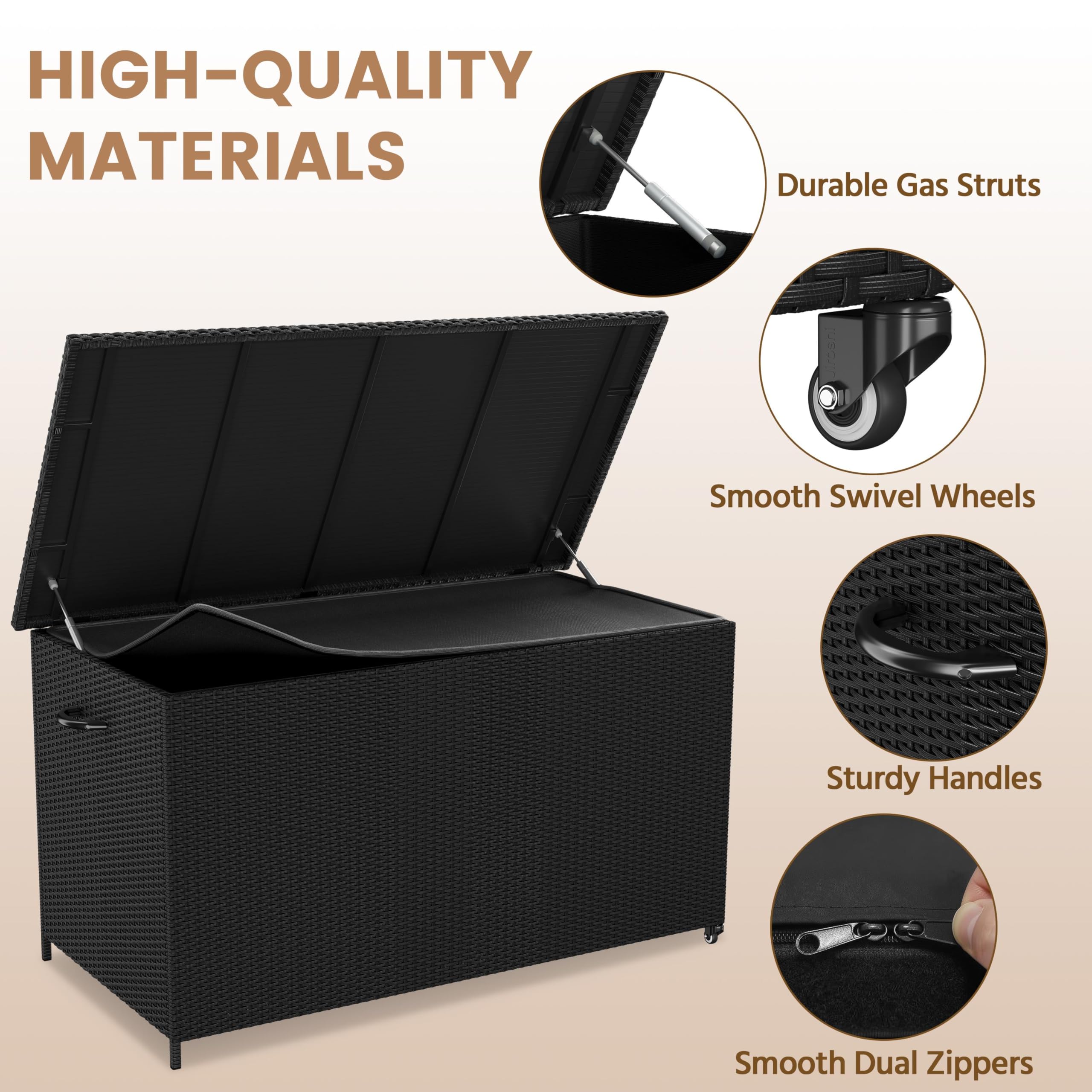 Yaheetech PE-Rattan Gartenbox Auflagenbox mit Rollen & Deckel, 650 L Großer Stauraum, Aufbewahrungsbox XXL Wetterfest inkl.Handgriffe für Garten, Terrasse und Balkon, 150×77×76,5 cm, Schwarz