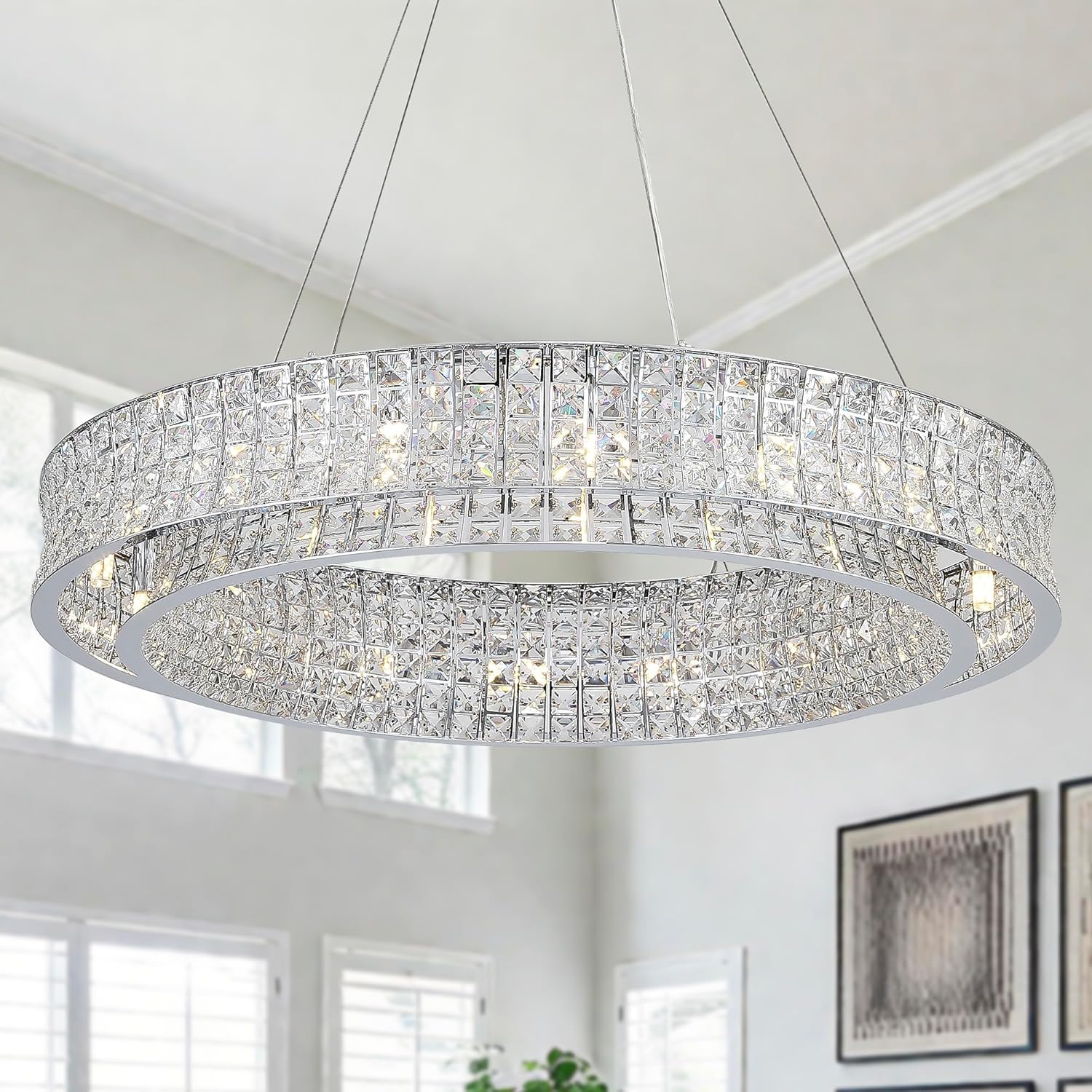 Modern K9 Crystal Chandeliers Light Brushed Brass Dining Chandelier Round Luxury Crystals Ceiling Hanging Pendant 12 Lights Lighting Fixture Living Bedroom Entryway D24