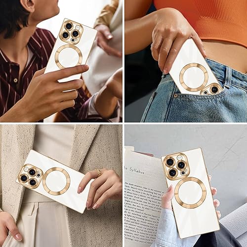 Miniatura 7 de PSIOXY Funda magnética cuadrada para iPhone 15 Pro compatible con Magsafe compatible con carga inalámbrica protección a prueba de salpicaduras TPU