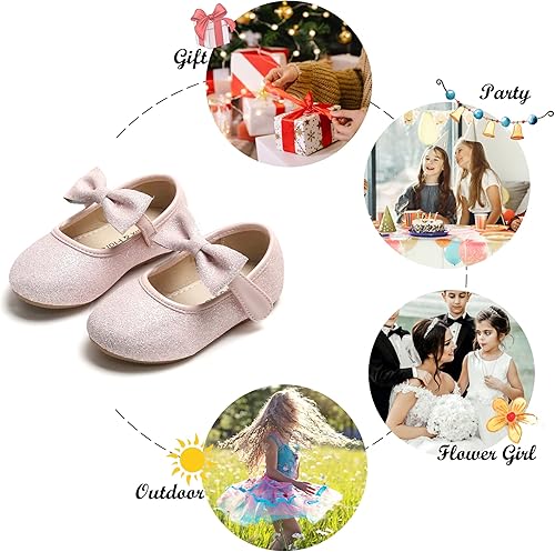 Miniatura 4 de Felix & Flora Zapatos de vestir para niñas pequeñas - Zapatos planos Mary Jane para niñas de flores, zapatos de ballet para fiestas y bodas