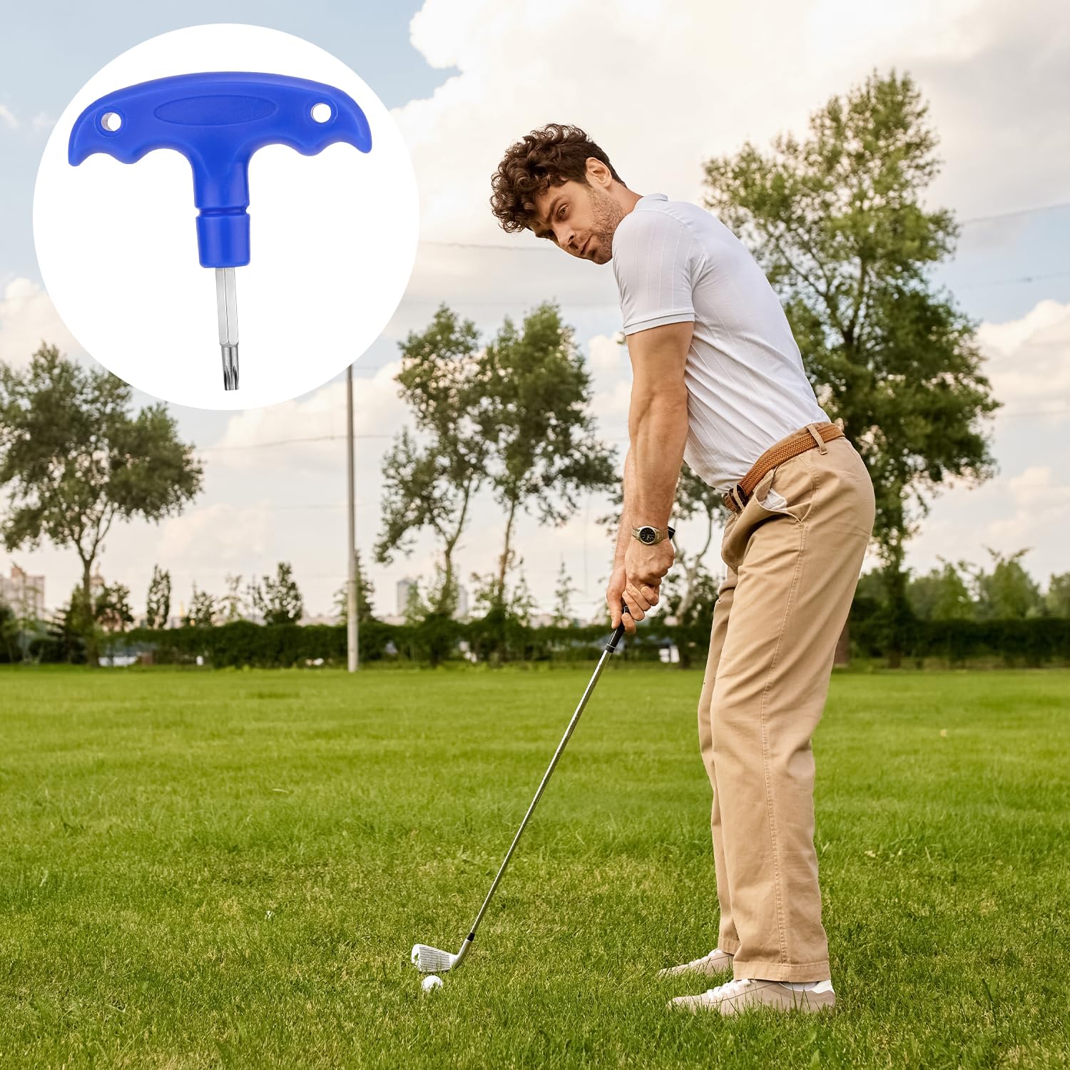Llave de Golf, Herramienta de Golf Ajustable, Llave de Golf con Mango de plástico, Herramienta de Golf de Acero Inoxidable, Llave de Golf para Palos de Golf, Eje del Driver