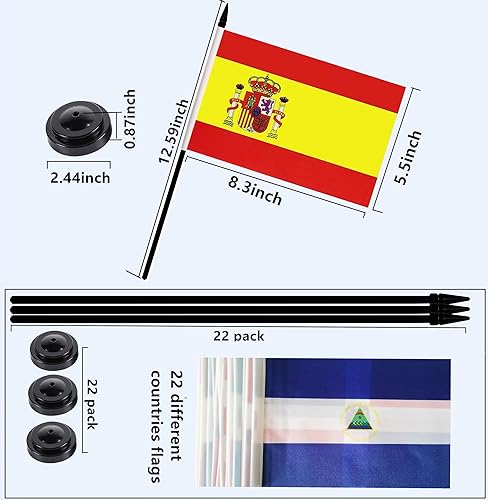 Miniatura 4 de Juego de mini banderas de escritorio pequeñas de América Latina, banderas de países de habla hispana en miniatura con poste negro de 13 pulgadas,