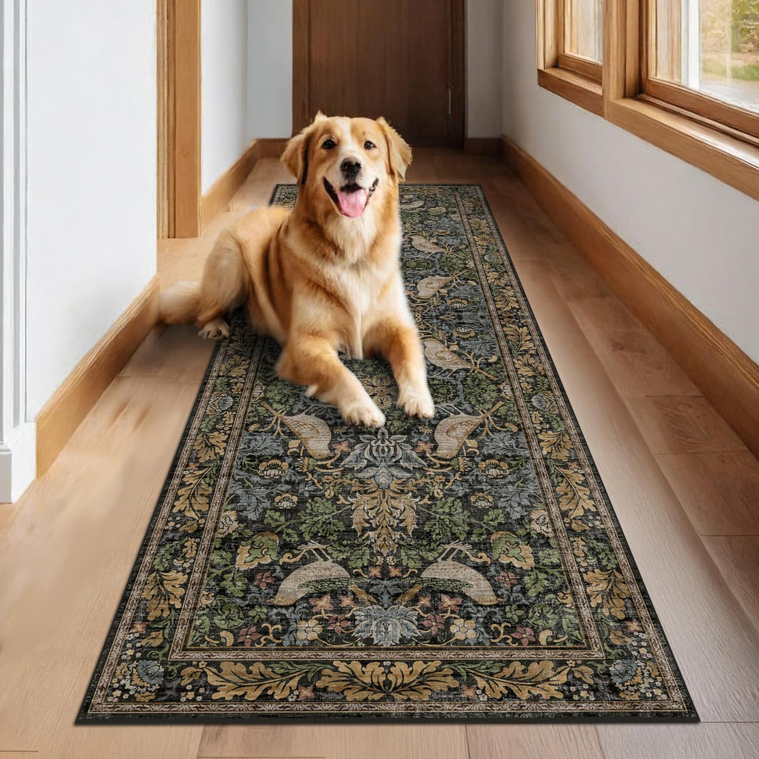 Vintage Runner Rugs for Hallways - 2'6"x8' Wide Kitchen Runners, Entryway Rug, with Flowers and Leaves, Washable Non Slip Low Pile - Image 8