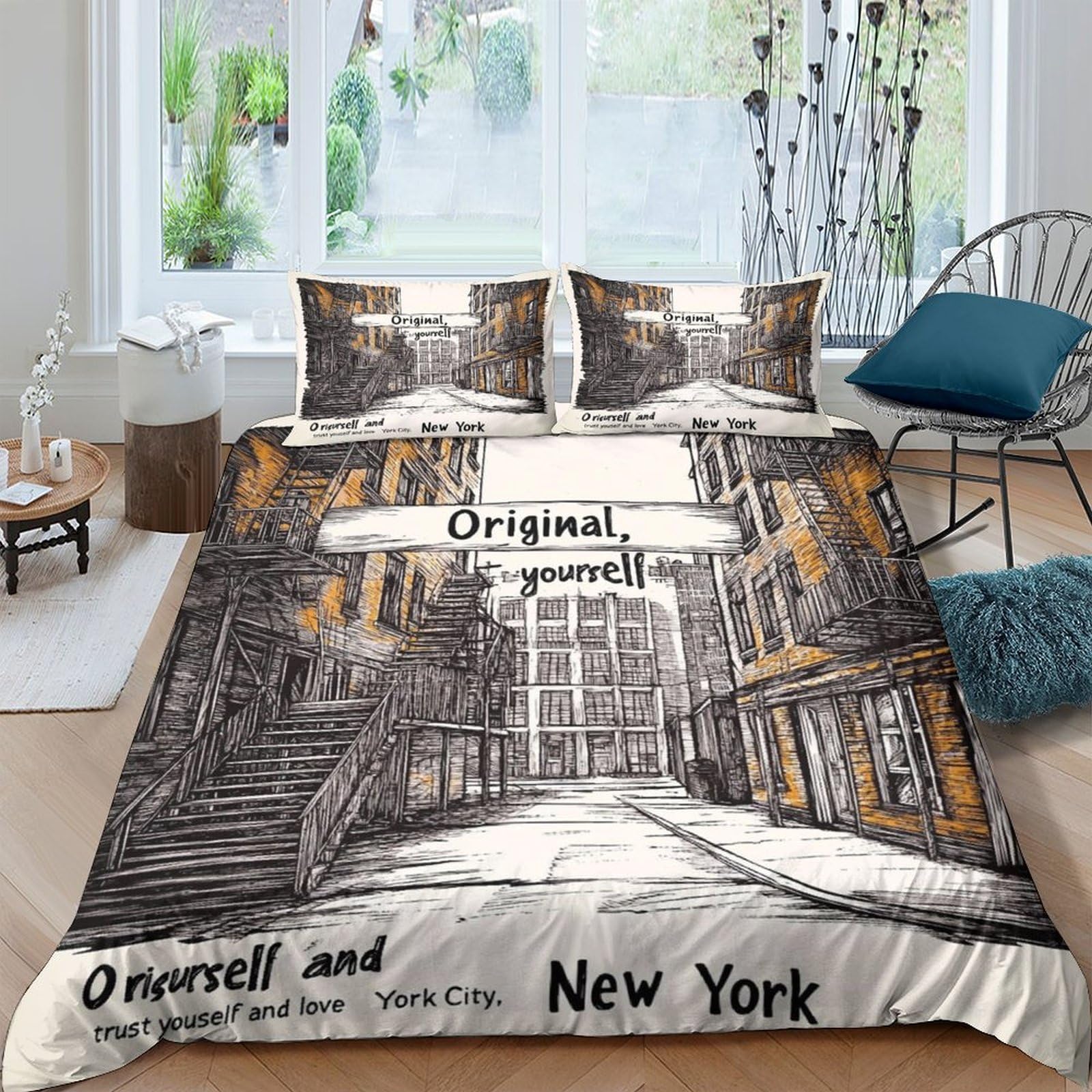 Ctjqhvkz Style-9 3D Printed Urban Street Fitted Sheet Microfiber Soft Decorative City Sketch Bed Cover For Adult Youth Bedroom Single（135X200cm）