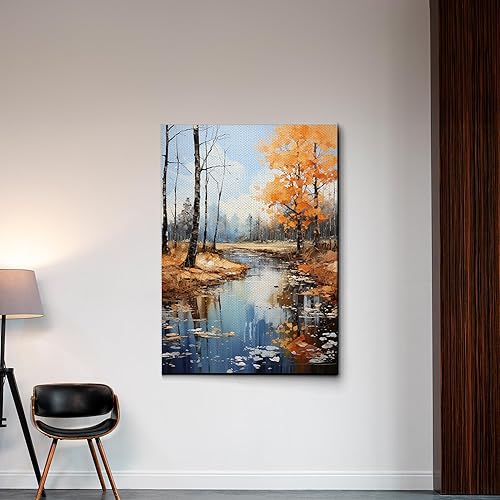 Miniatura 7 de Golden Tranquility, Captivating Forest Sunset, Canvas Print Embracing Autumn's Beauty with Blue Skies, Fall Trees, and Nature's Splendor, Canvas
