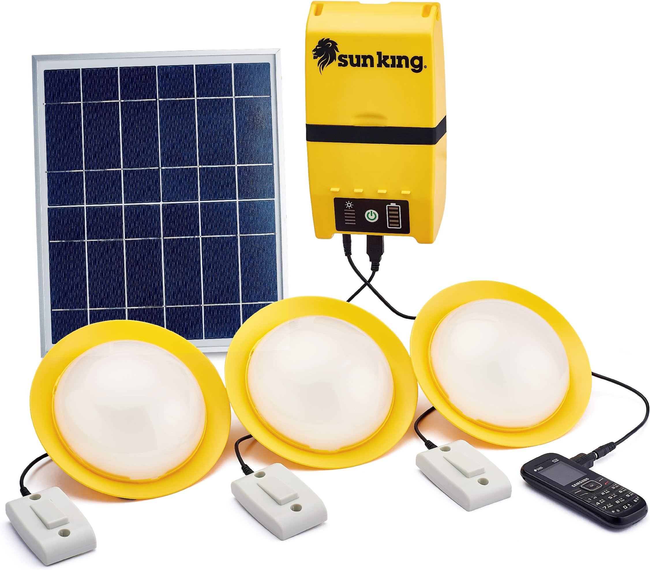 Sun King Home 120, 3 Solar Ceiling Lights with 12000 mAh Inbuilt Battery, USB Charging Port and 12 Watts Solar Panel(Aluminium)
