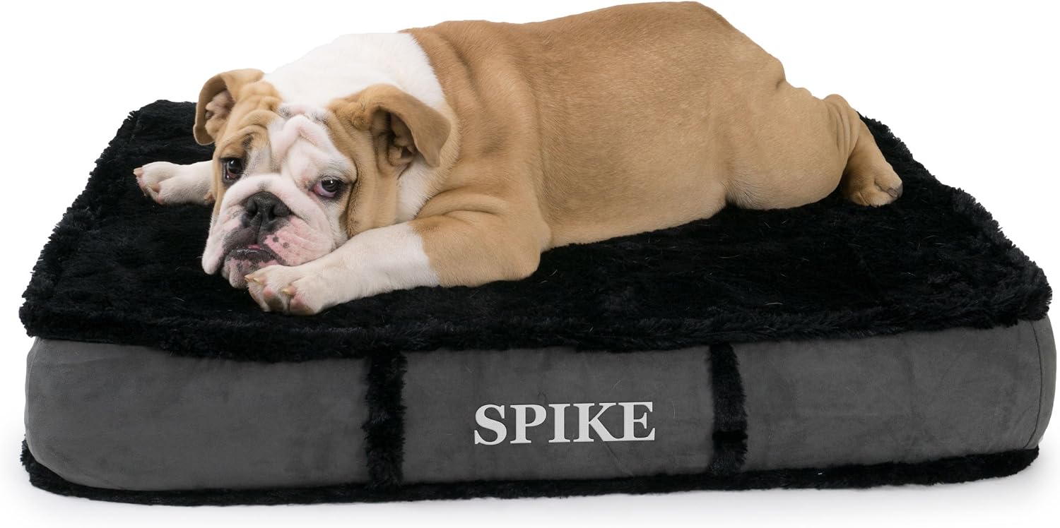 K9 Ballistics K9-608 Orthopedic LUX Rectangle Bed, Medium (27"x33"x5"), Gray Black Fur/Dark Gray Micro
