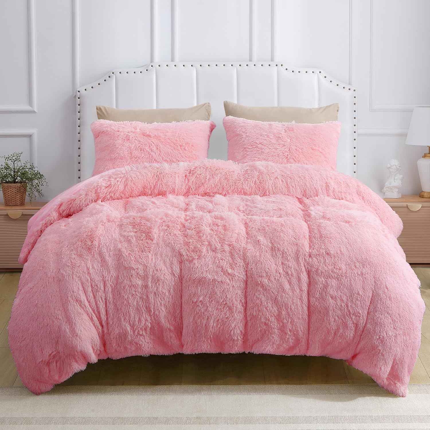 HEVUMYI Fluffy Shaggy Duvet Cover Black 3 Piece, Ultra Soft Plush Faux Fur Queen Duvet Cover Set