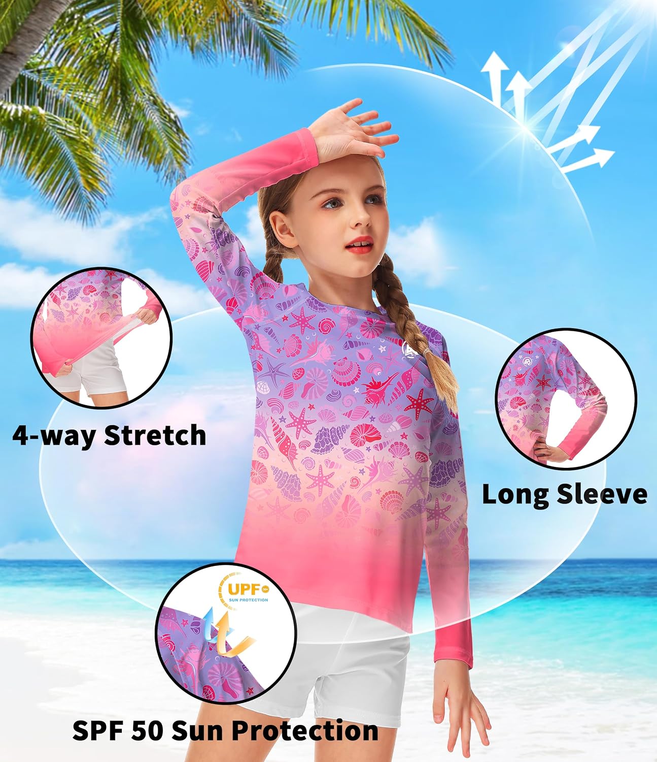 AOBUTE Unisex Kids Rash Guard Long Sleeve SPF 50+ Sun Shirt UV Protection Swim Shirts 3-12 Years