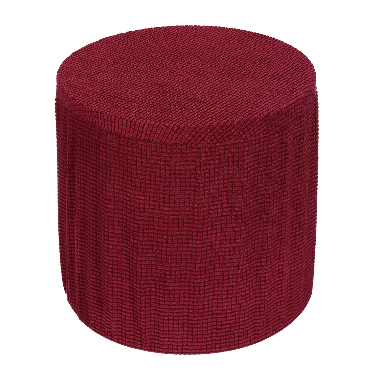sourcing map Round Footstool Slipcover, Stretch Foot Stool Protector Covers Furniture Protector Cover with Elastic Bottom for Footstool Living Room Bedroom(Small, Wine Red)