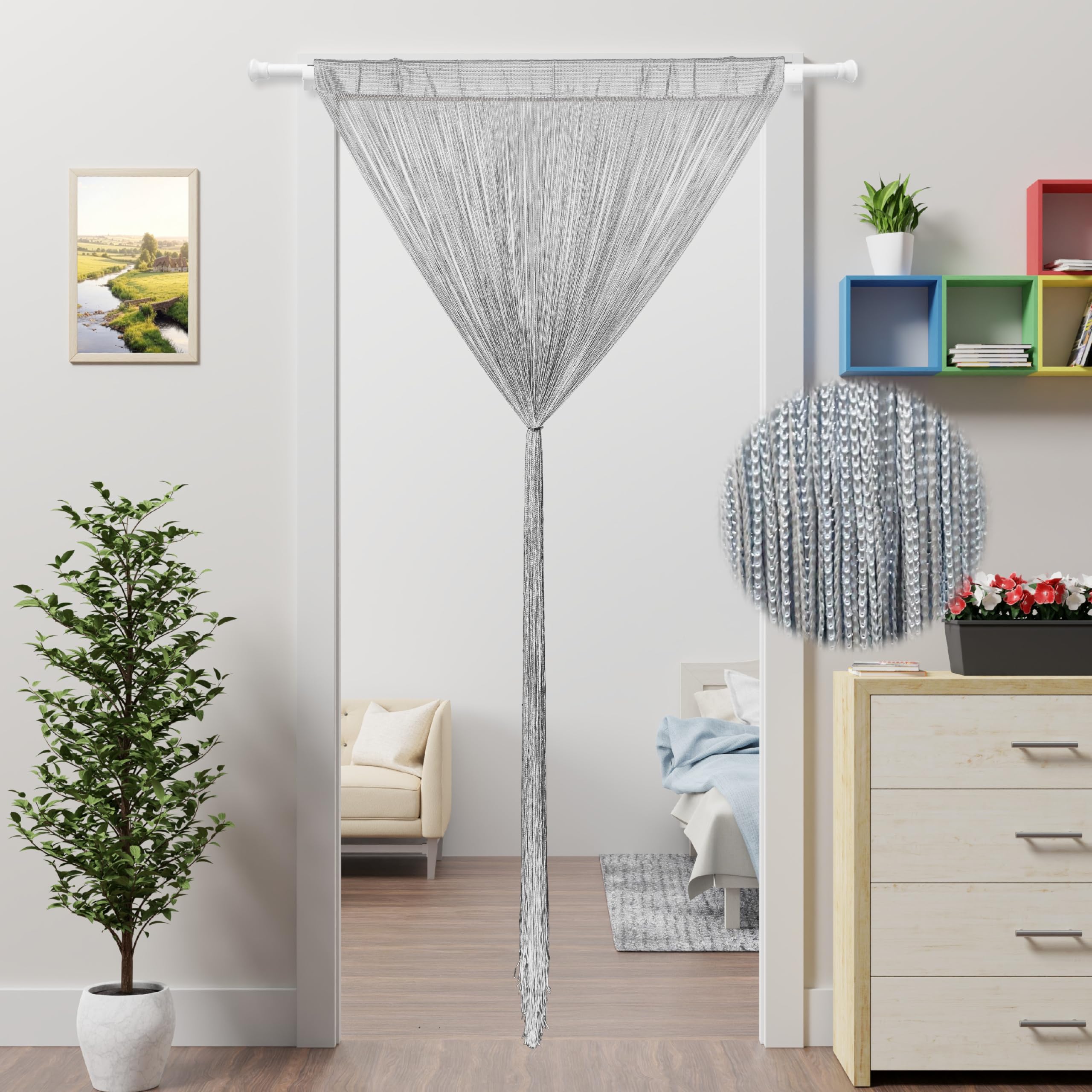 Tenda per porta - Zanzariera con cordini - Tende per finestre e porte con perline - Separatore per stanza, cucina e esterni - Grigio - 100 x 280 cm