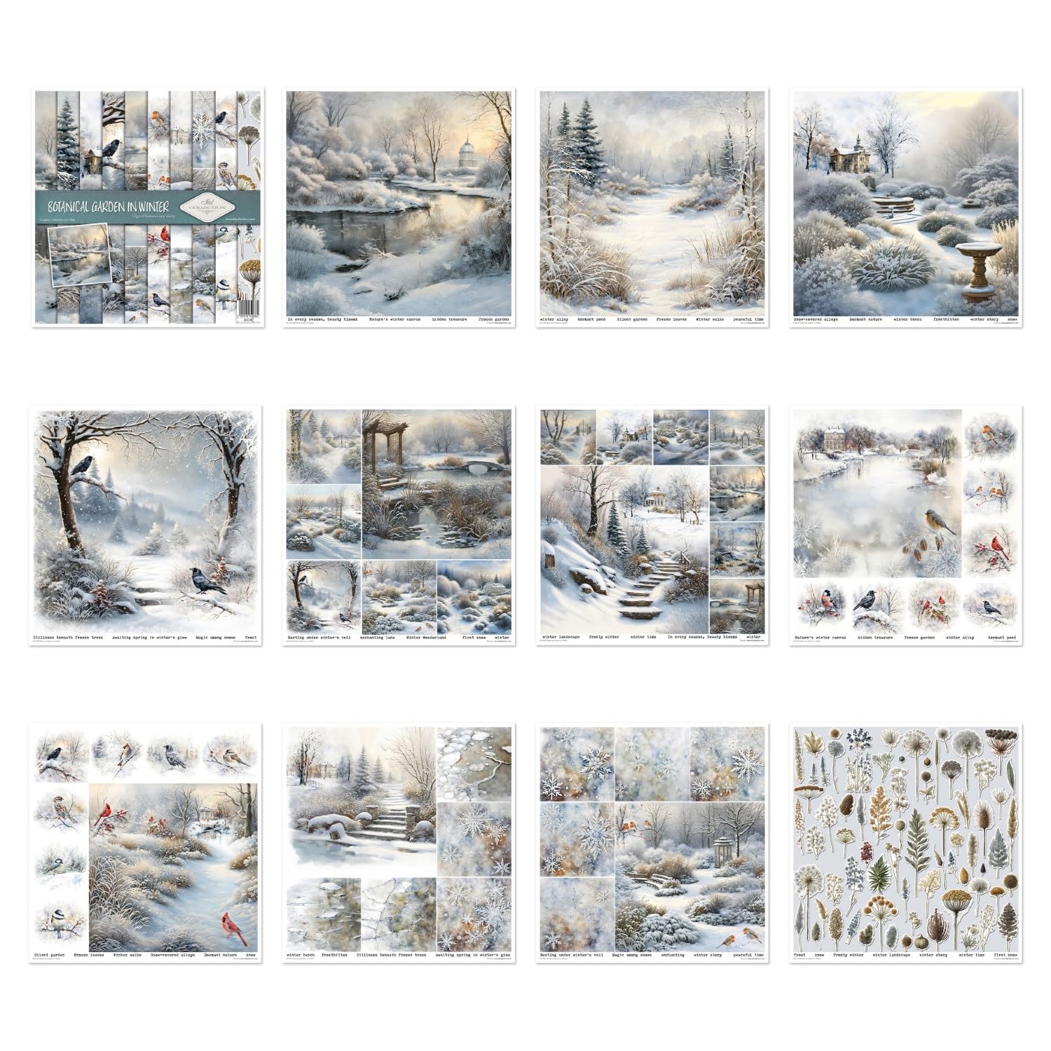 ITD Collection Papier Riz Découpage Jardin Botanique Hiver 21x30cm