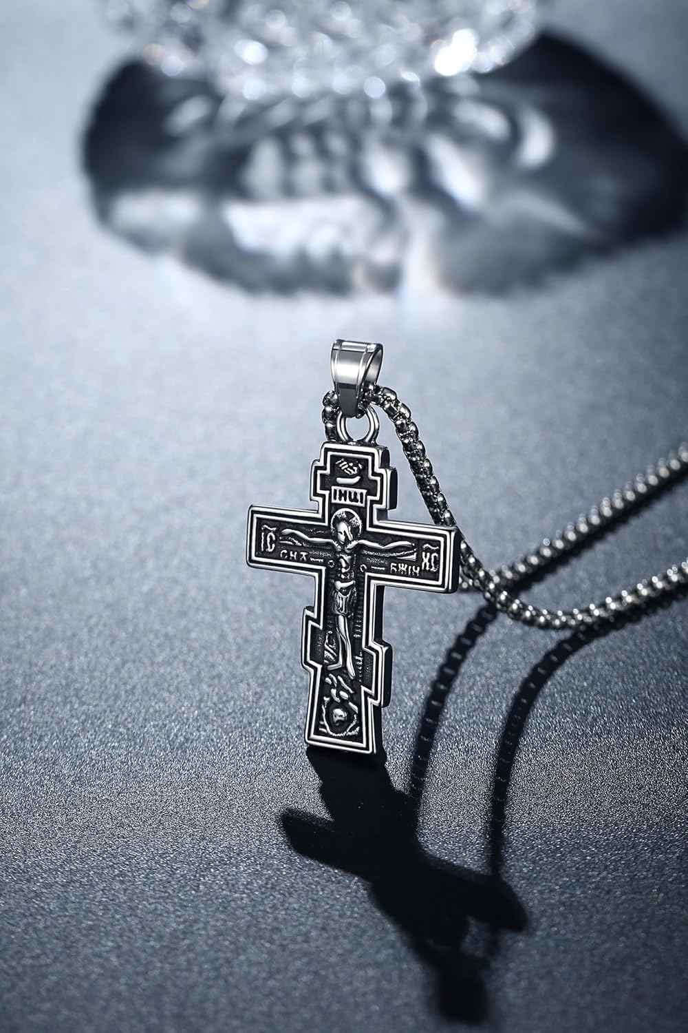 Orthodox Cross Necklace for Men Women - Vintage Byzantine Crucifix Pendant, Stainless Steel Religious Christian Jewelry - Image 2