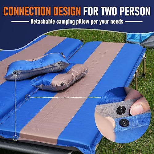 Miniatura 7 de MEREZA Almohadilla de dormir de espuma viscoelástica autoinflable+sacos de dormir para 2 personas, 3 pulgadas de grosor, doble almohadilla de